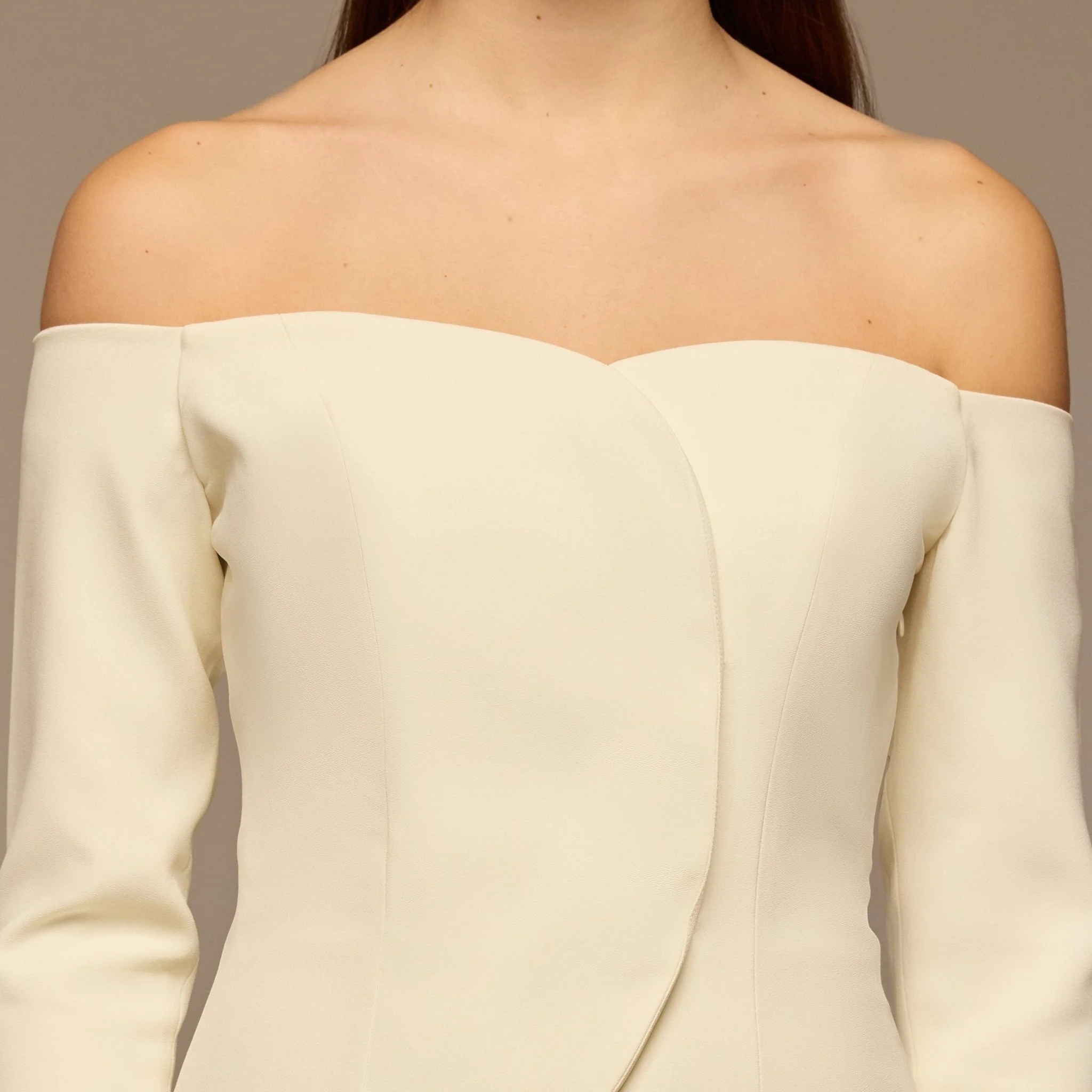Ivory Crepe & Chiffon Pleated Maxi Dress - Image 3