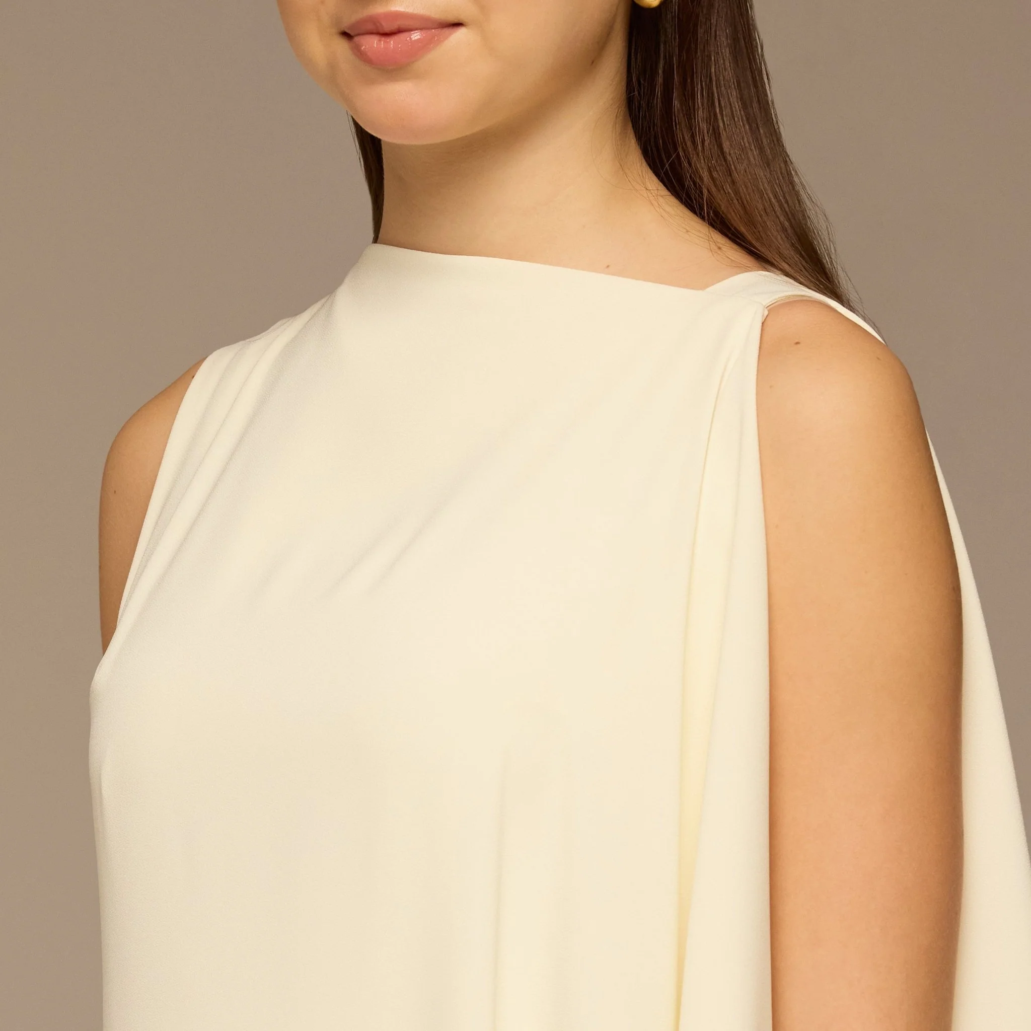 Ivory Sleeveless Crepe Maxi Dress with Side Scarf - Image 3