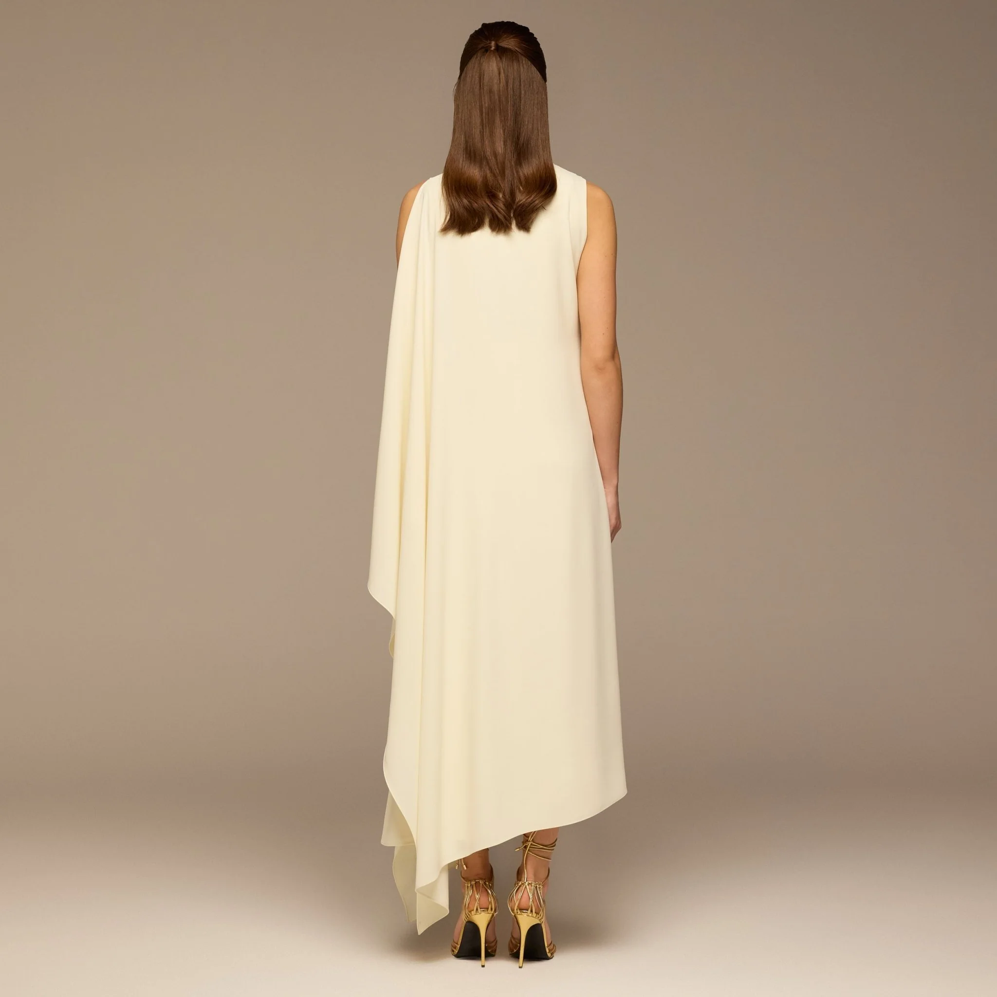 Ivory Sleeveless Crepe Maxi Dress with Side Scarf - Image 4
