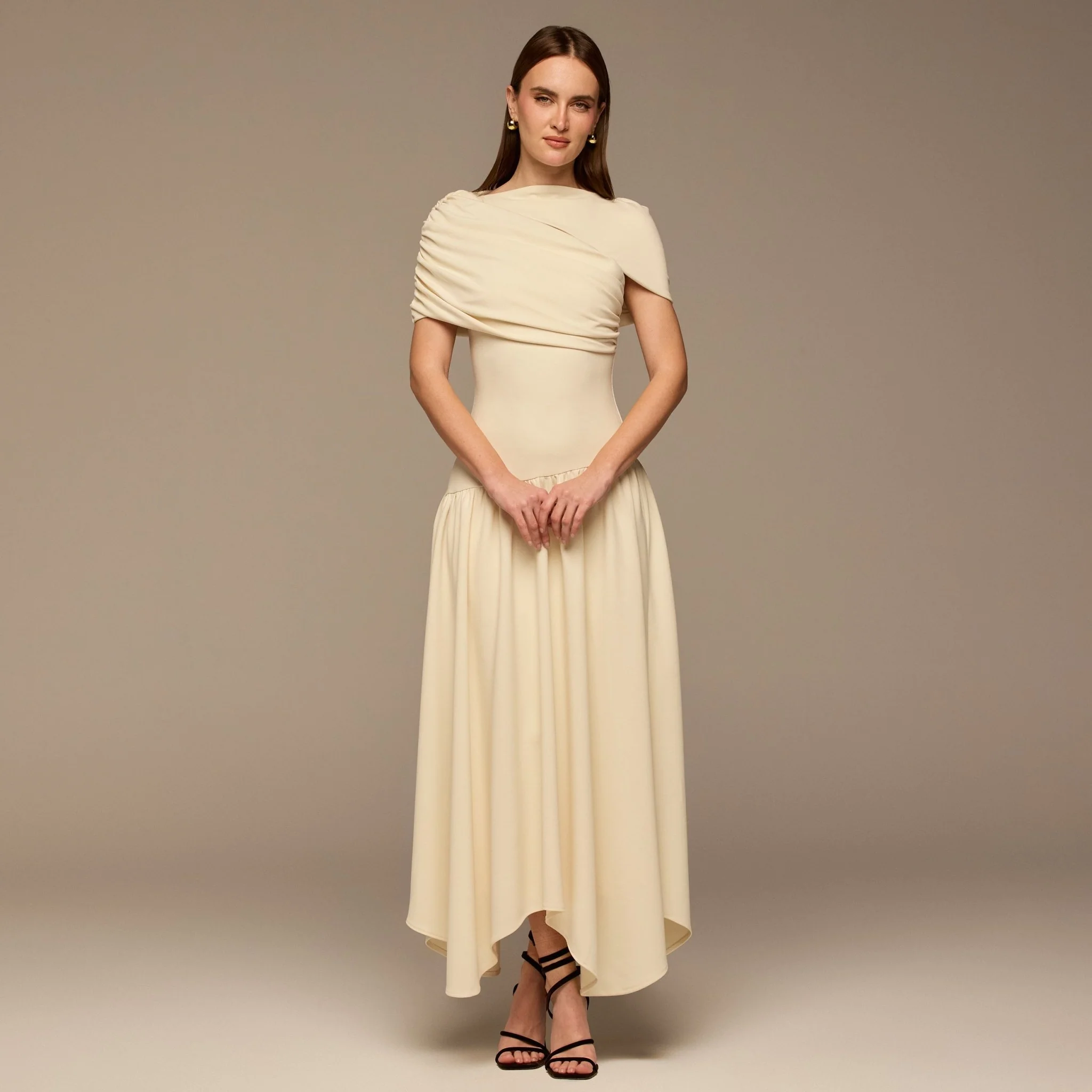 Ivory Dropped Waist Crepe Dress