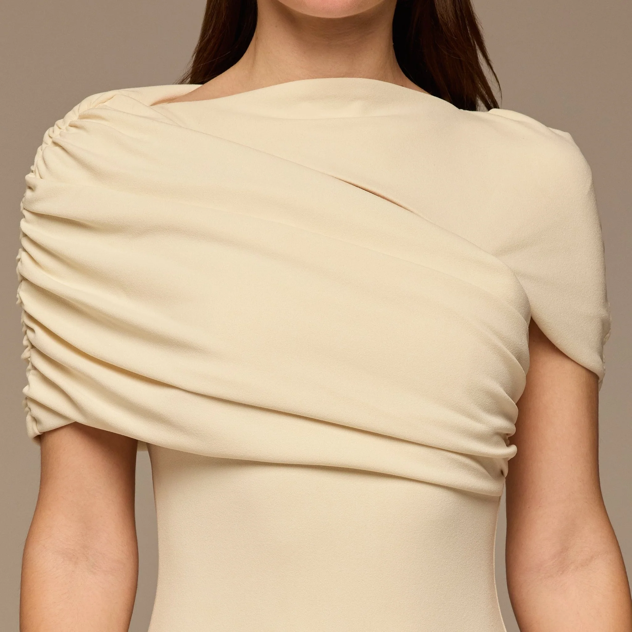 Ivory Dropped Waist Crepe Dress - Image 3