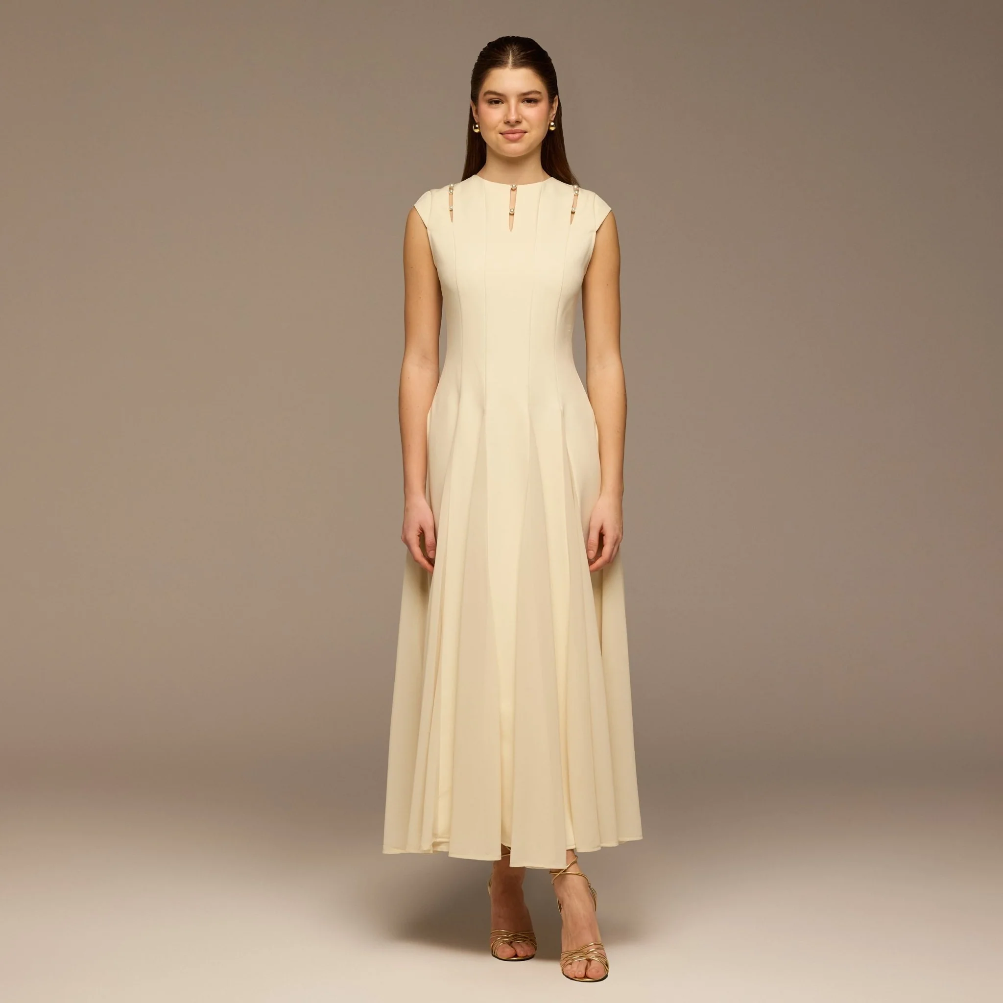 Ivory Crepe Chiffon Sleeveless Maxi Dress