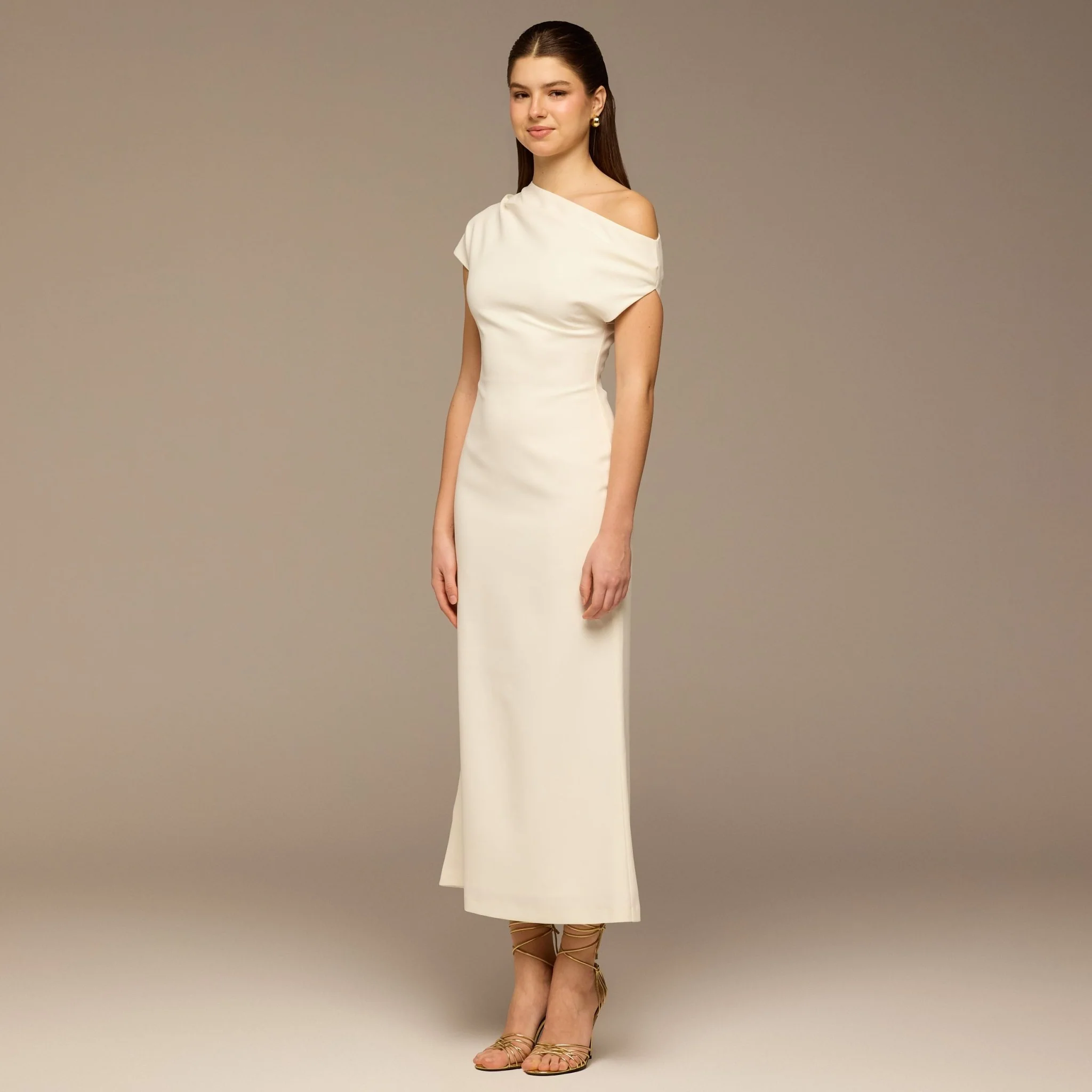Ivory Asymmetric Sleeve Crepe Dress - Image 2