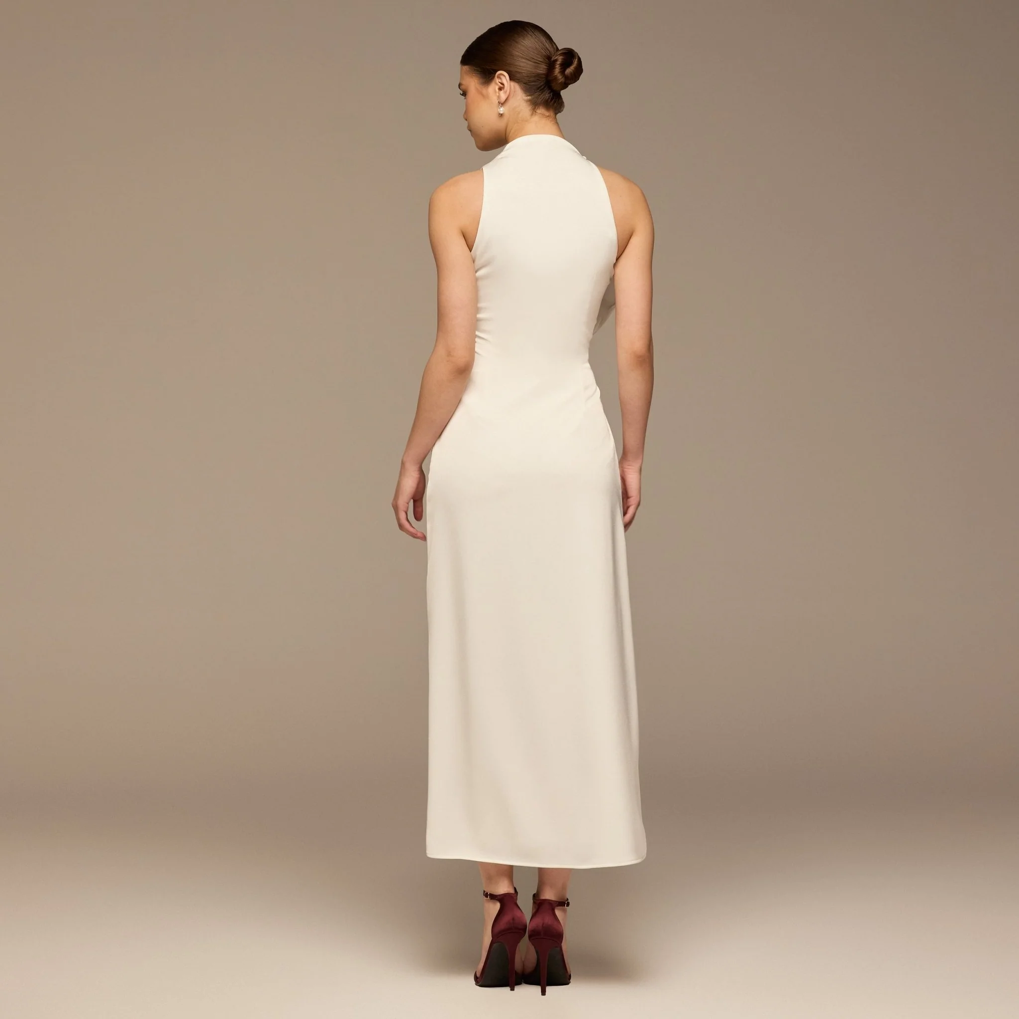 Ivory Crepe Satin Draped Maxi Dress - Image 4