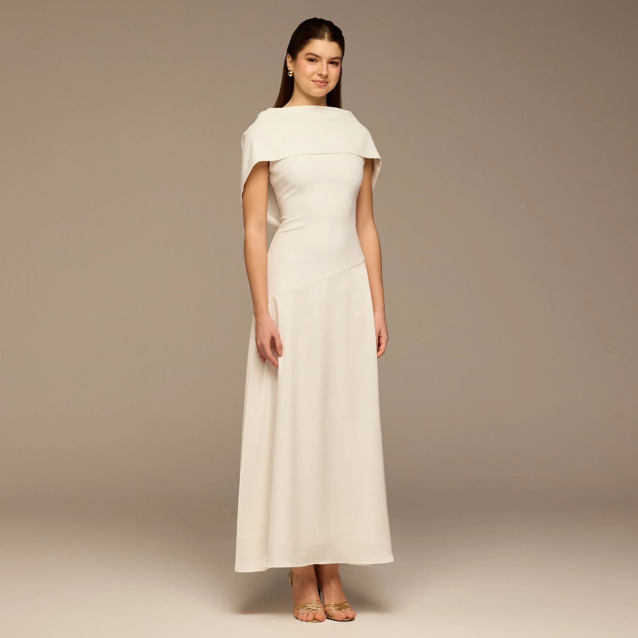 Ivory Off-Shoulder Crepe and Satin Maxi Dress - Image 2