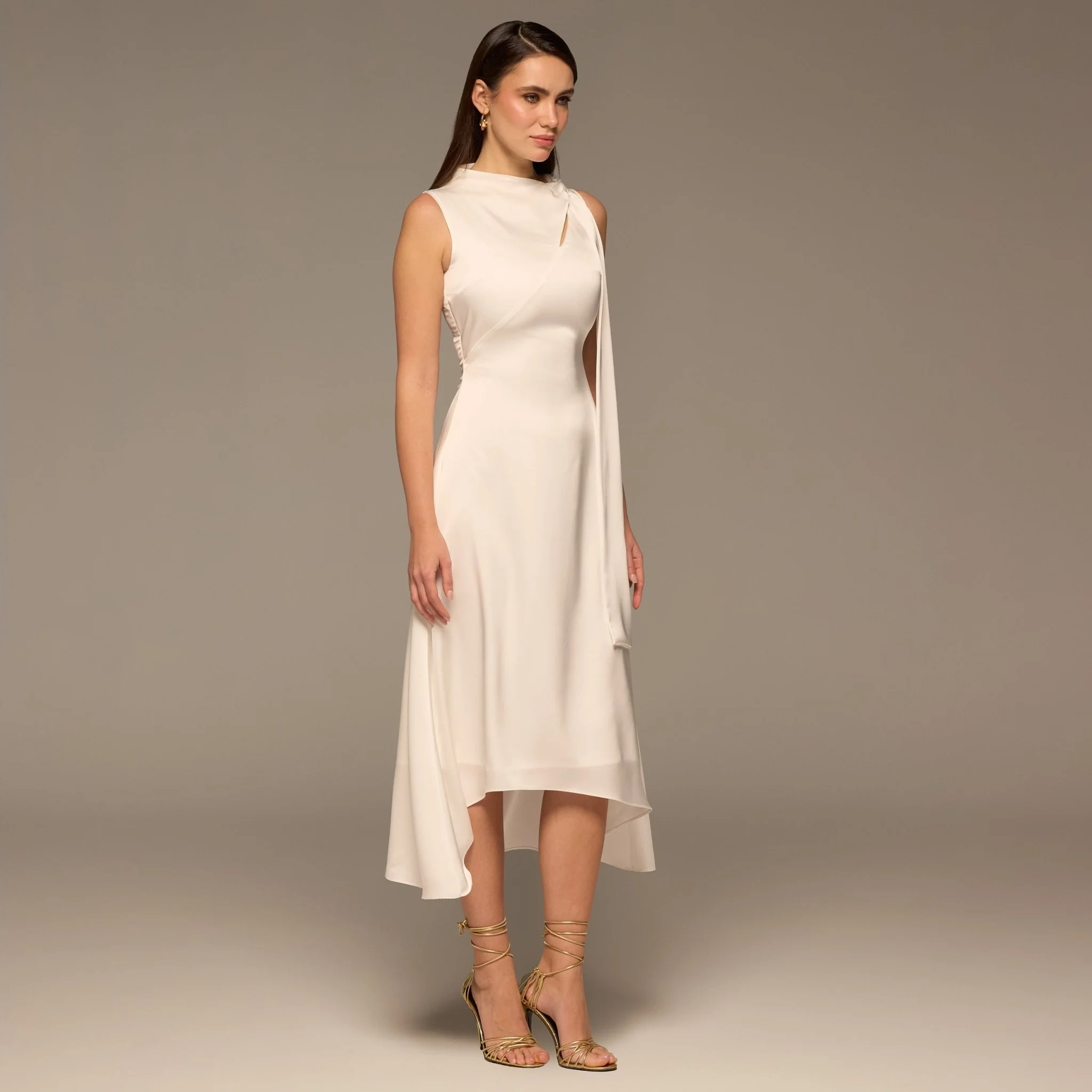 Ivory Side-Tie Satin Midi Dress - Image 3