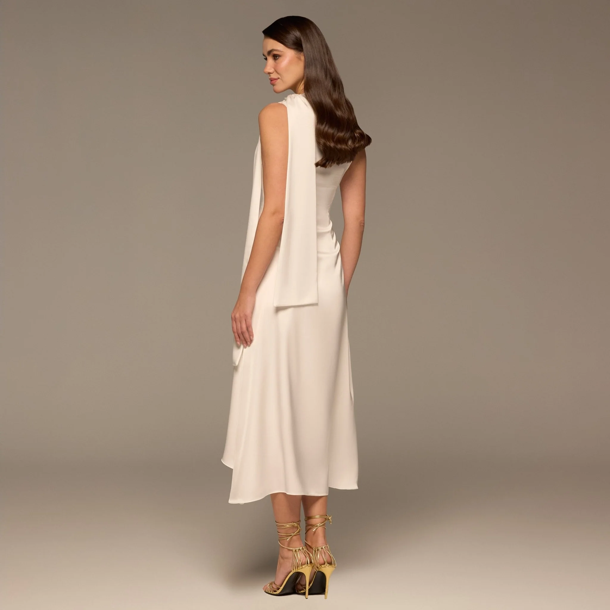 Ivory Side-Tie Satin Midi Dress - Image 5