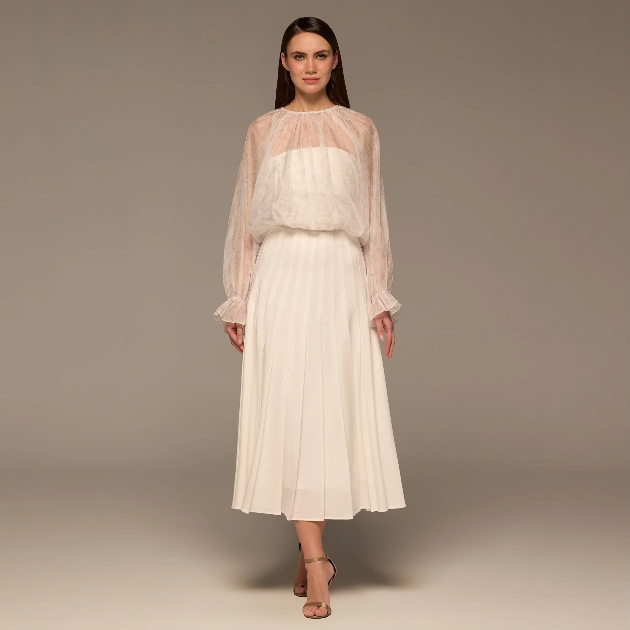Ivory Printed Puff-Sleeve Organza Blouse - Image 2