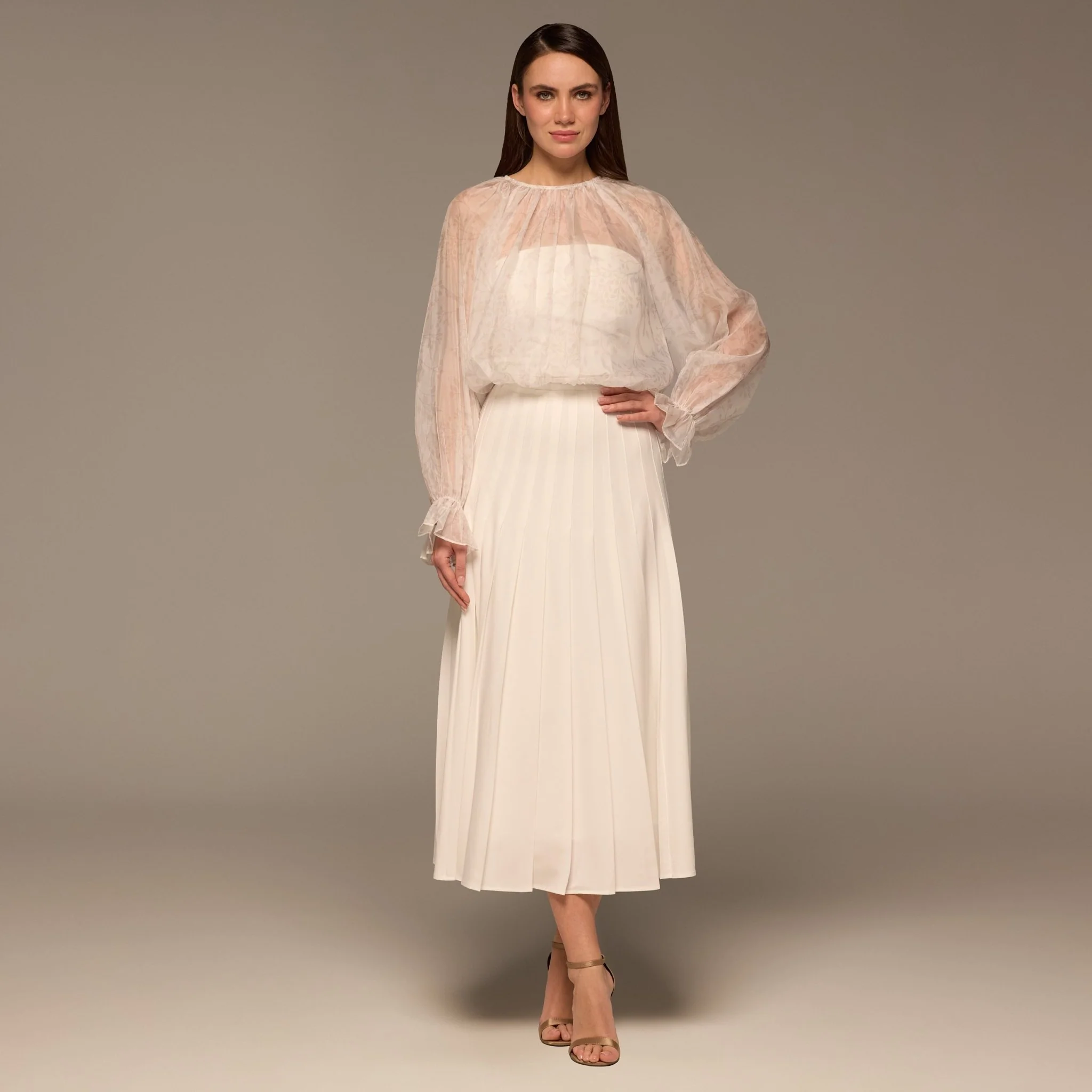 Ivory Printed Puff-Sleeve Organza Blouse - Image 4