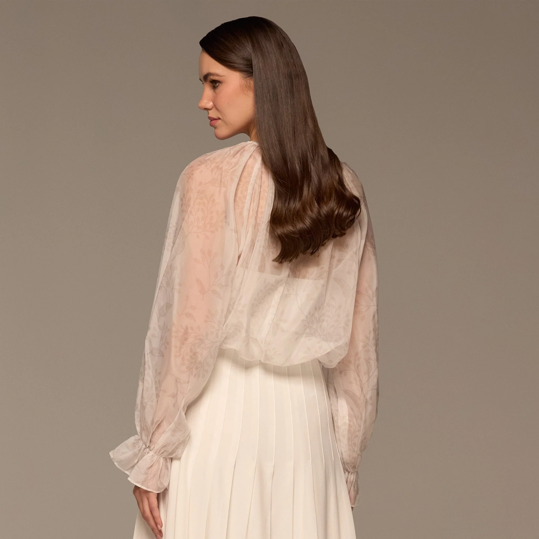 Ivory Printed Puff-Sleeve Organza Blouse - Image 8