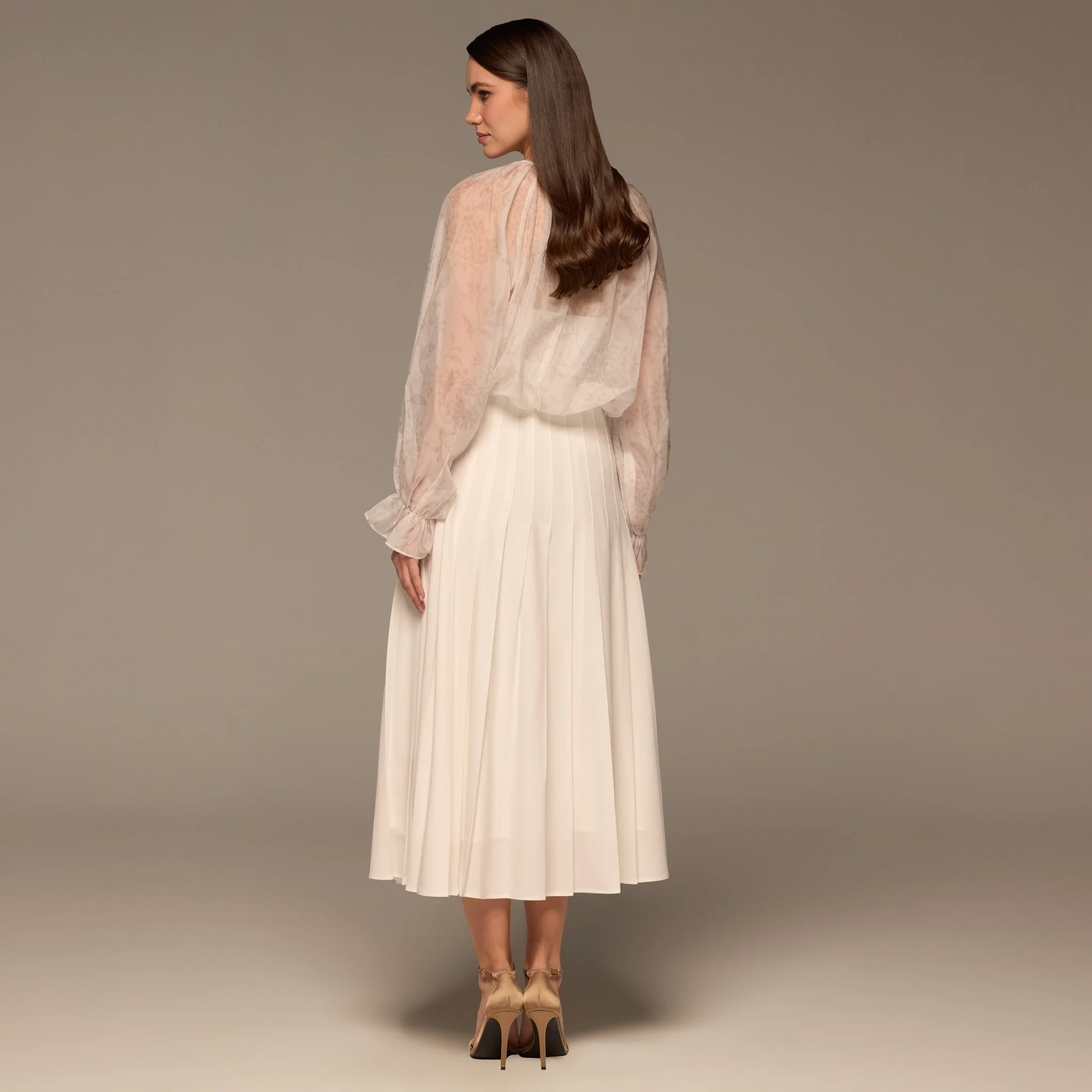 Ivory Printed Puff-Sleeve Organza Blouse - Image 9