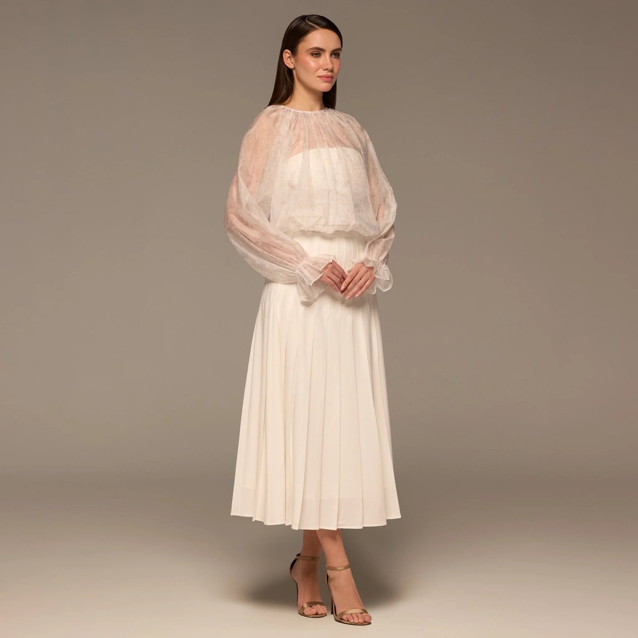 Ivory Pleated A Line Midi Skirt - Image 6