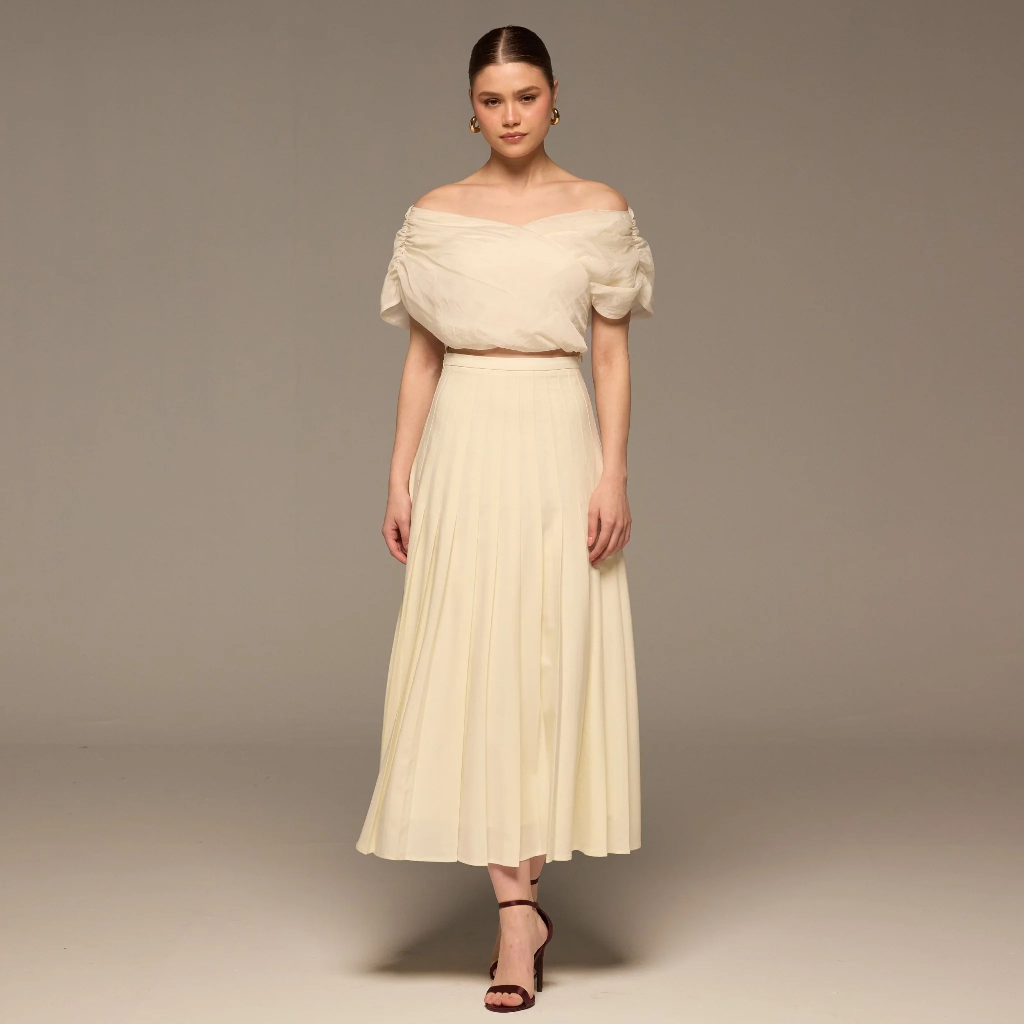 Ivory Off Shoulder Organza Blouse - Image 2