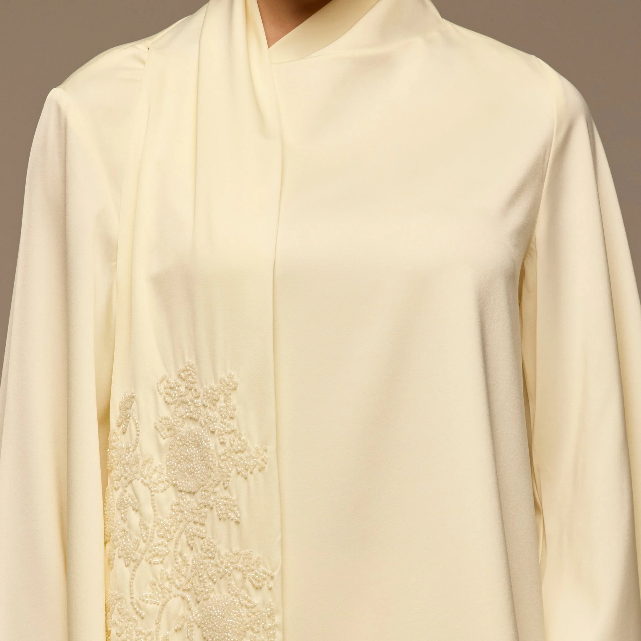 Ivory Embroidered Top and Pants Satin Set - Image 4