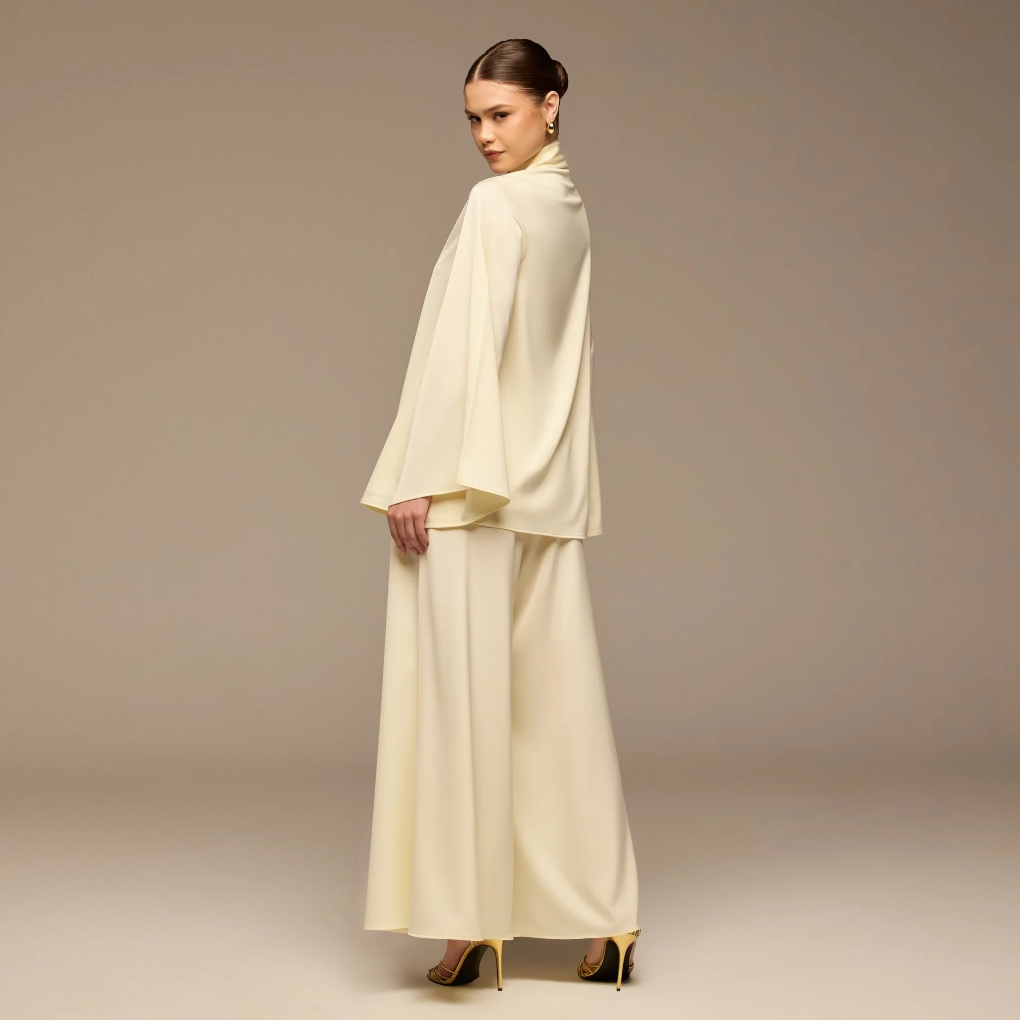 Ivory Embroidered Top and Pants Satin Set - Image 5