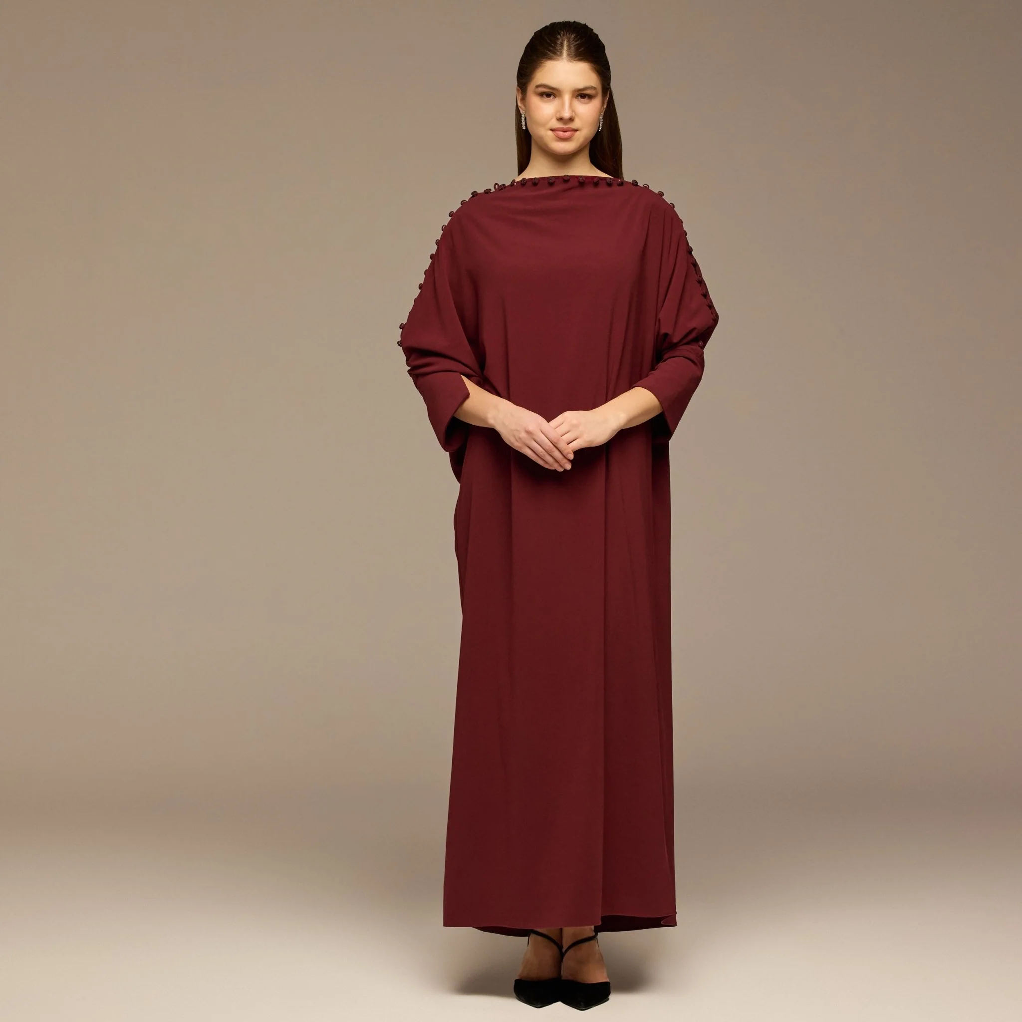 Burgundy Asymmetric Crepe Kaftan