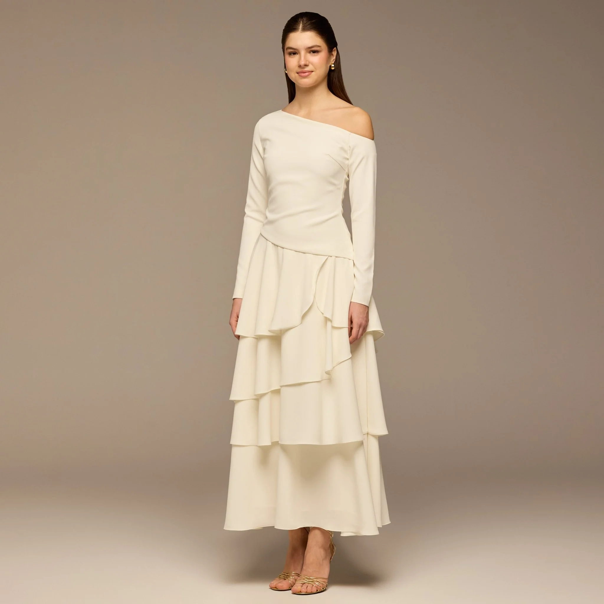 Ivory One-Shoulder Tiered Ruffle Dress - Image 2