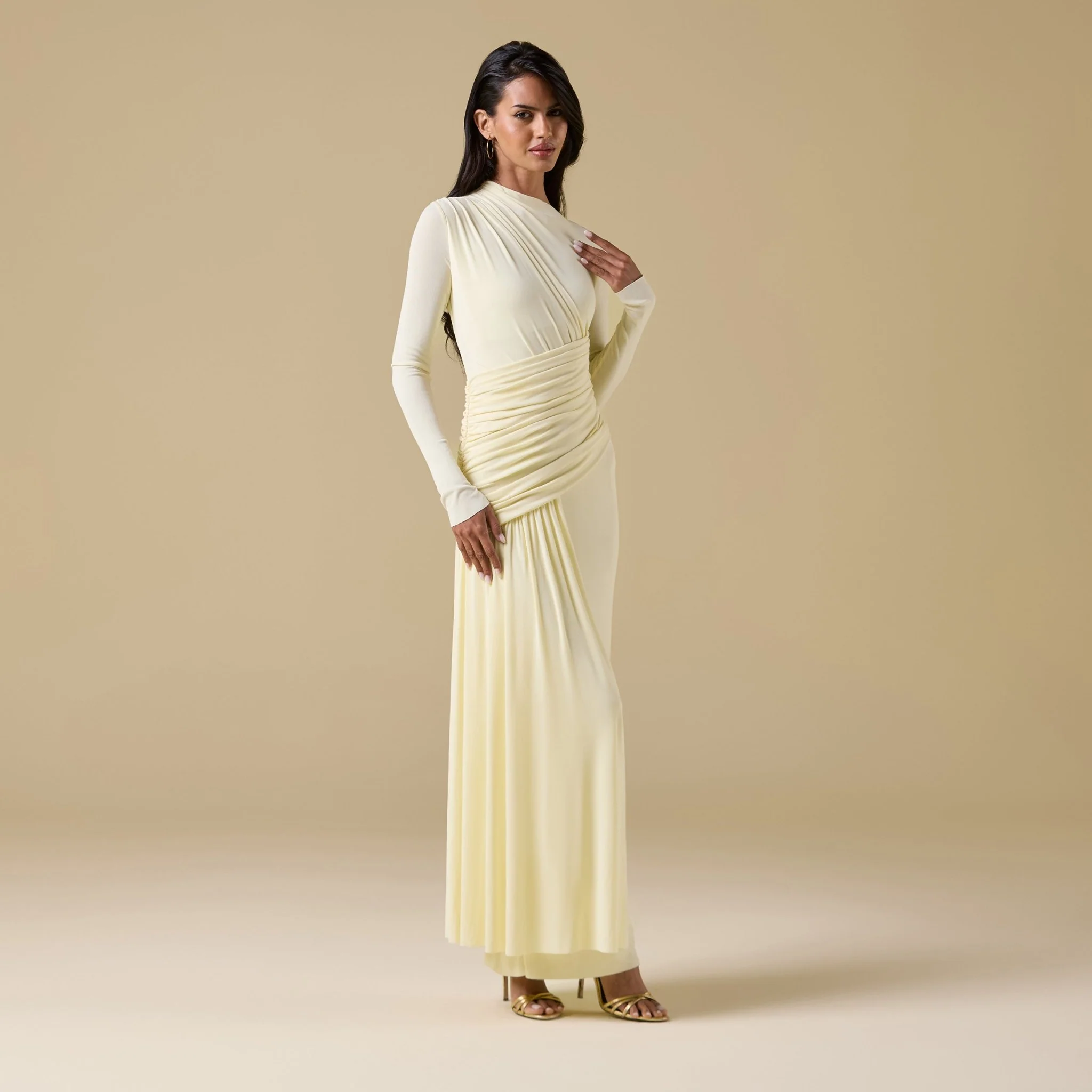 Jersey Draped Long Sleeve Maxi Dress - Image 10