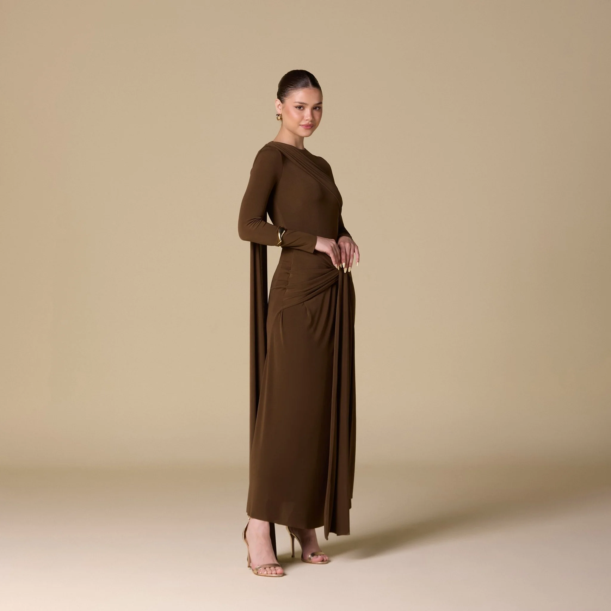 Jersey Draped Maxi Dress with Back Scarf - Image 2