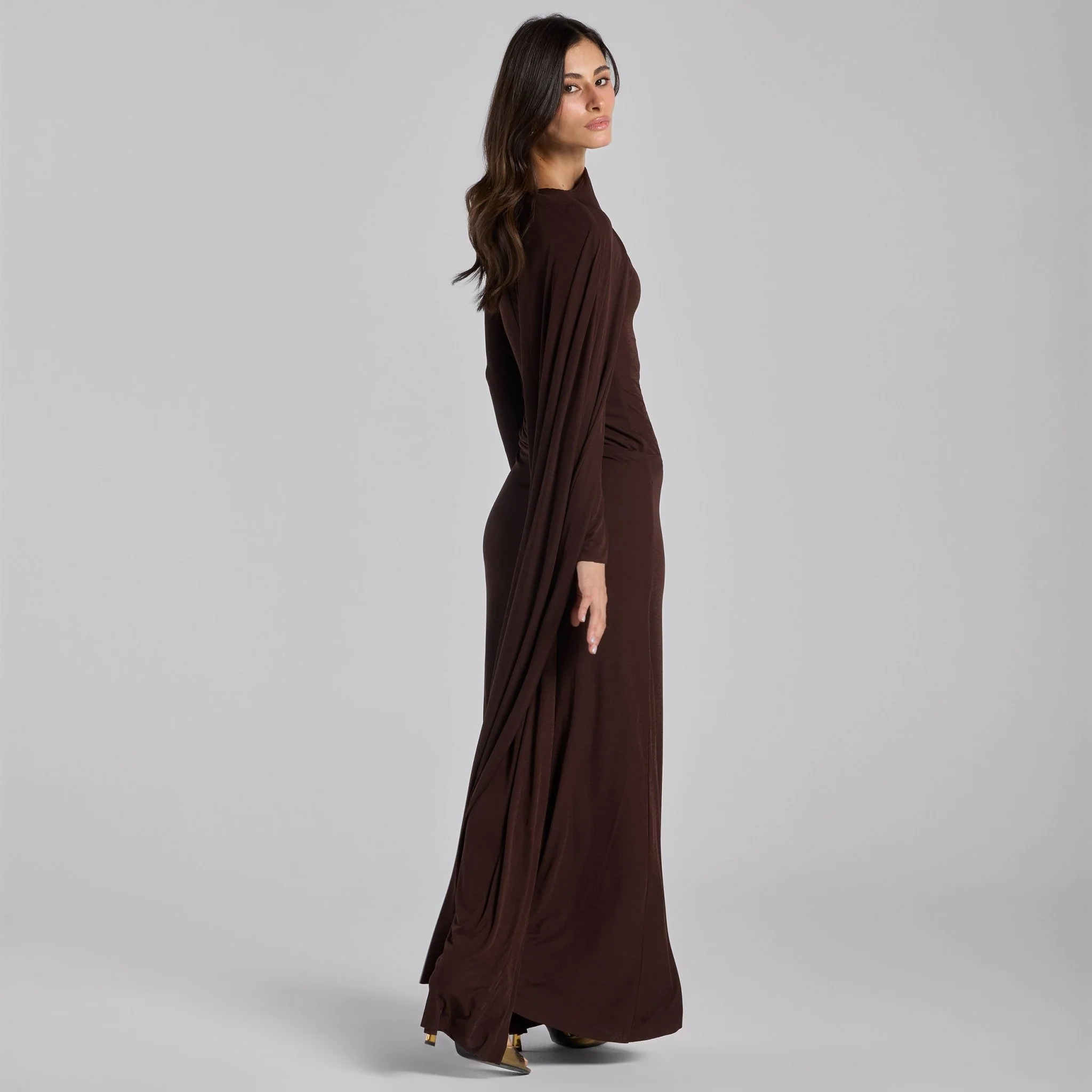 Jersey Draped Maxi Dress with Sleeve Scarf - Image 8