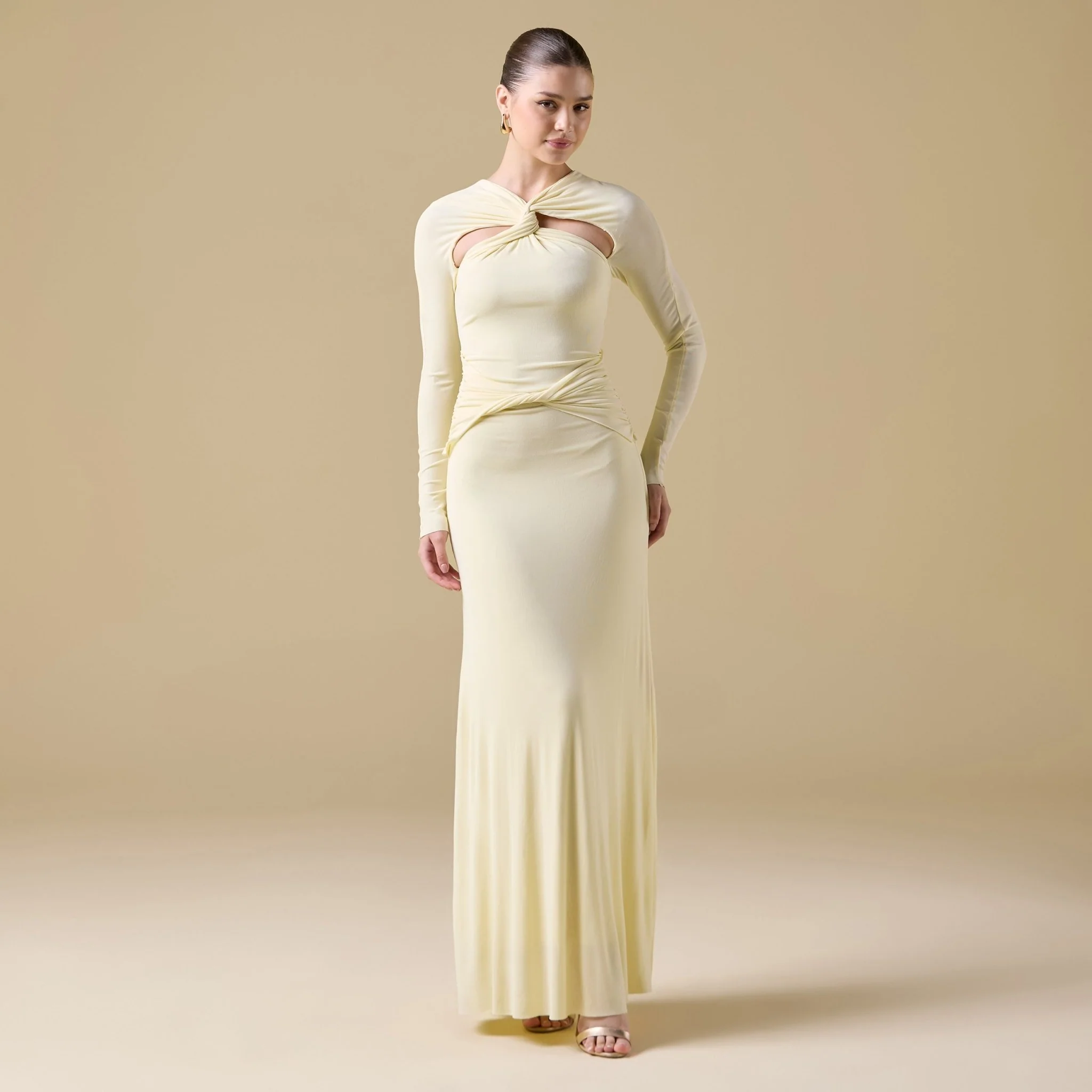 Jersey Gathered Maxi Dress with Chest Cut-Out - Image 5