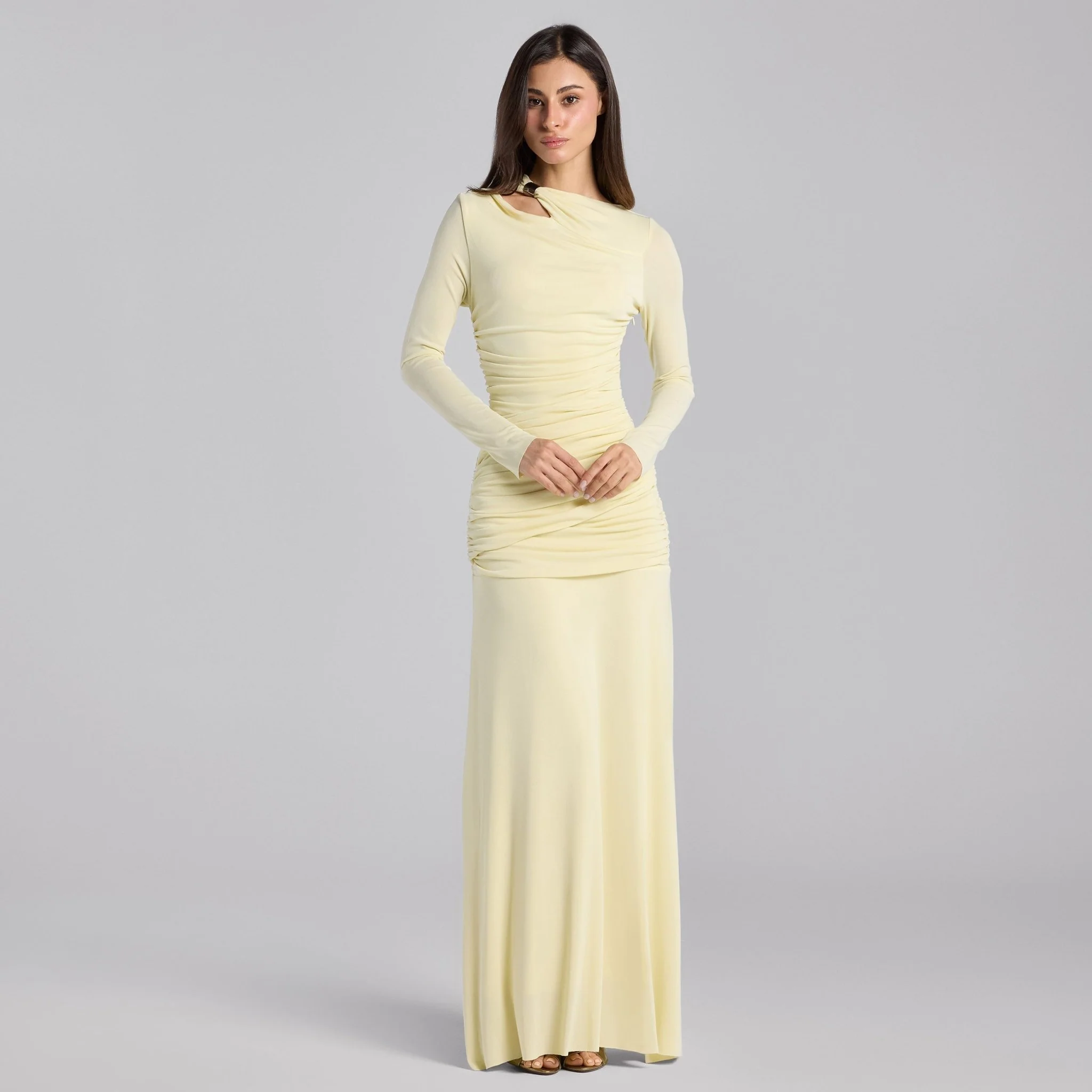 Jersey Gathered Maxi Dress with Gold Accessory