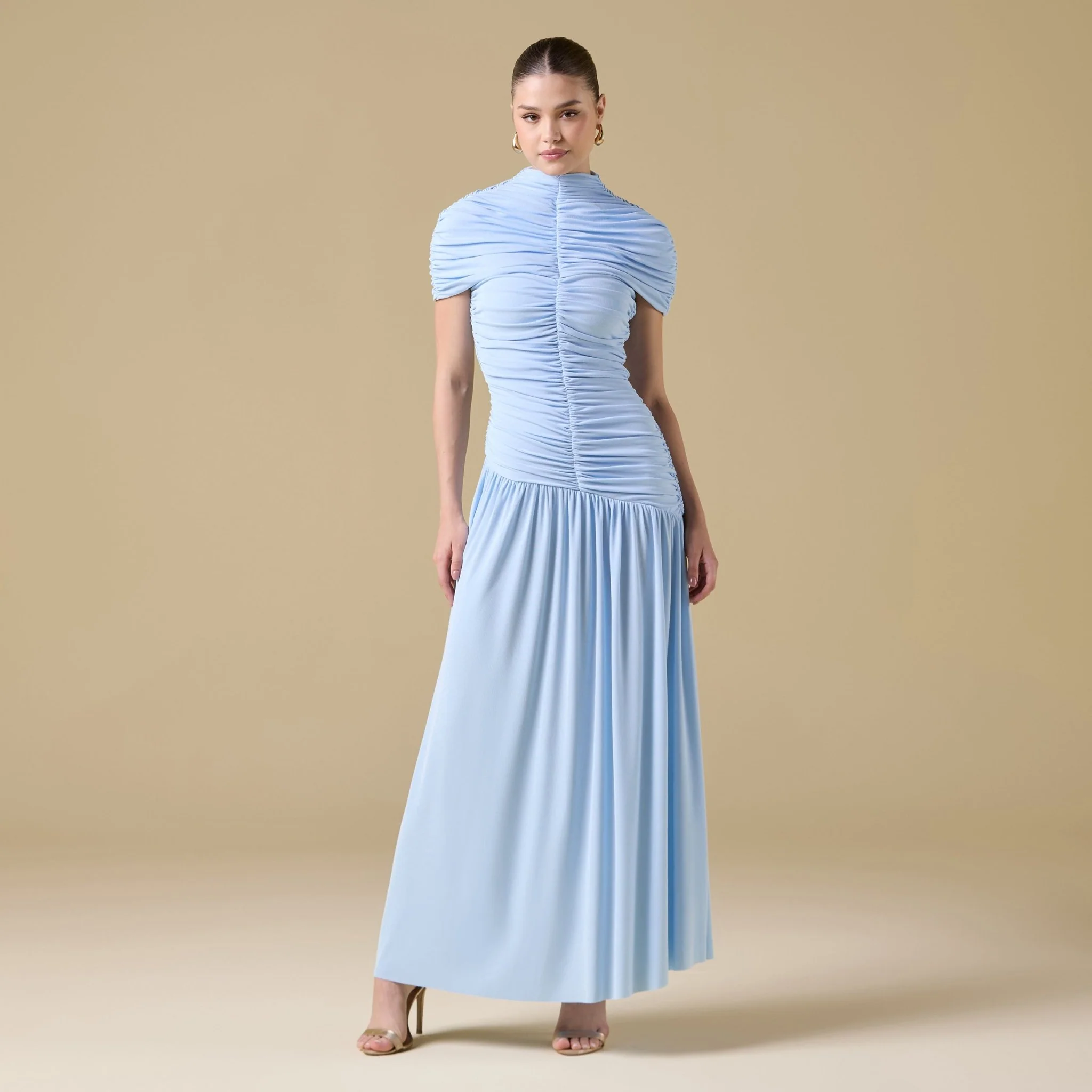 Jersey Gathered Maxi Dress with Pleated Skirt - Image 10