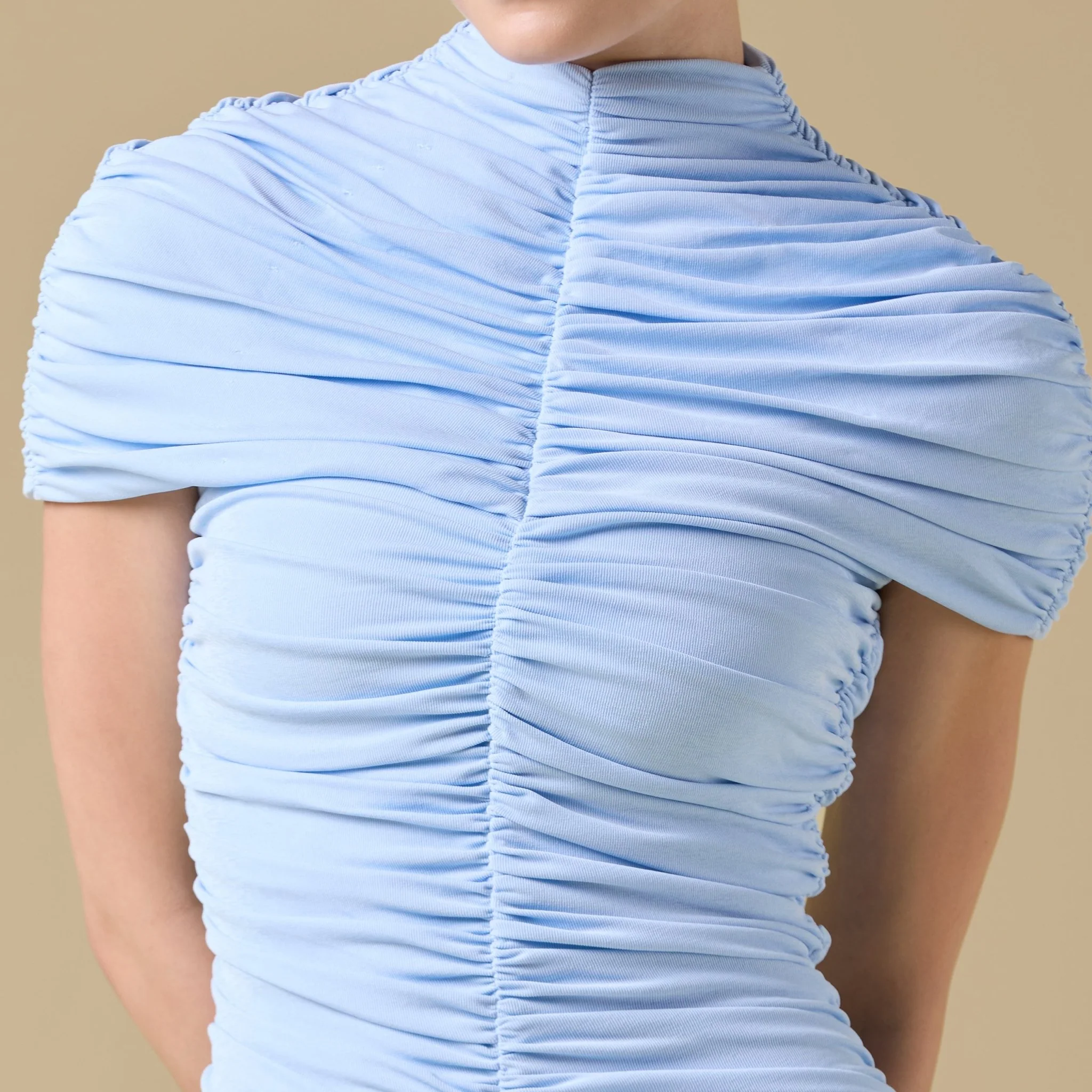 Jersey Gathered Maxi Dress with Pleated Skirt - Image 11