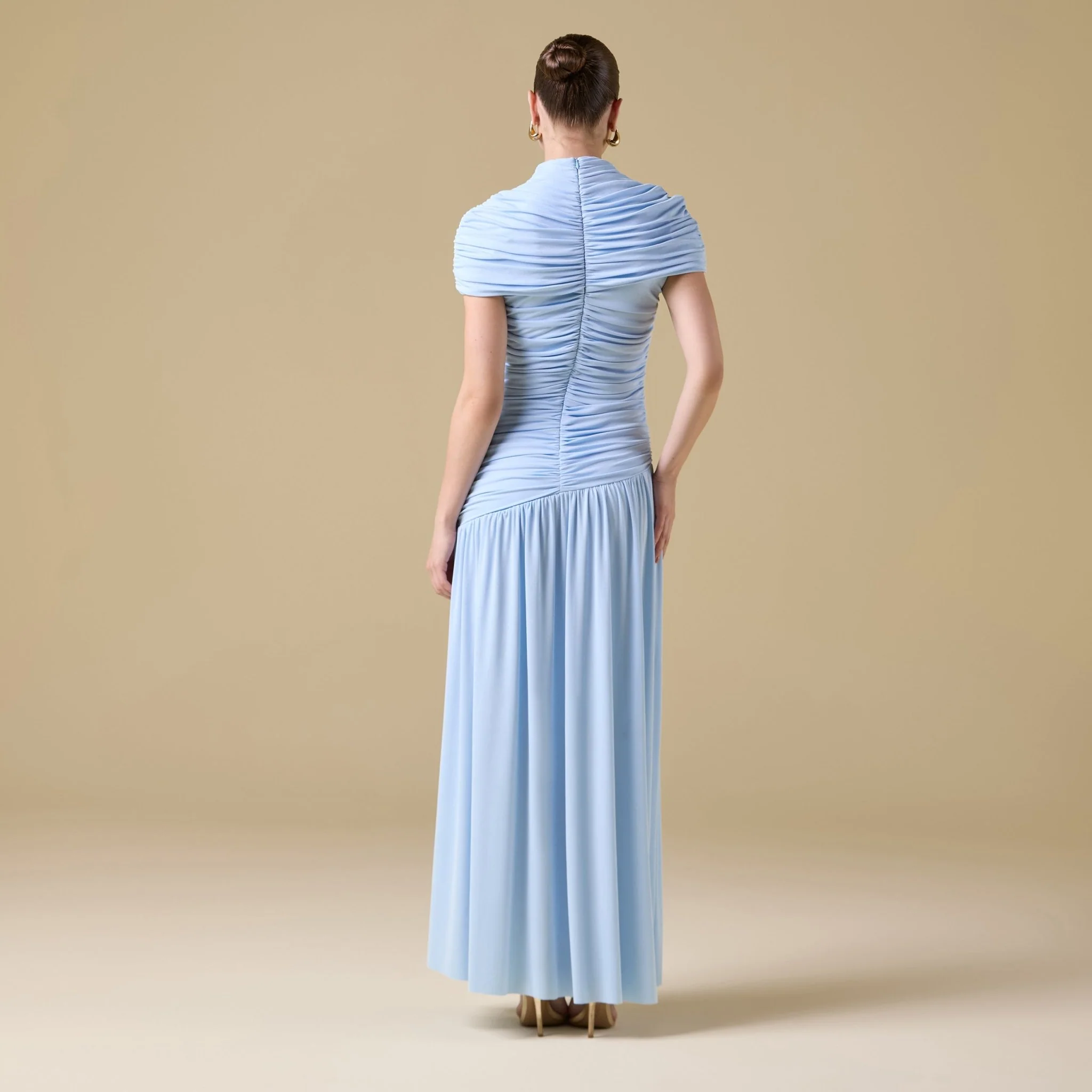 Jersey Gathered Maxi Dress with Pleated Skirt - Image 12