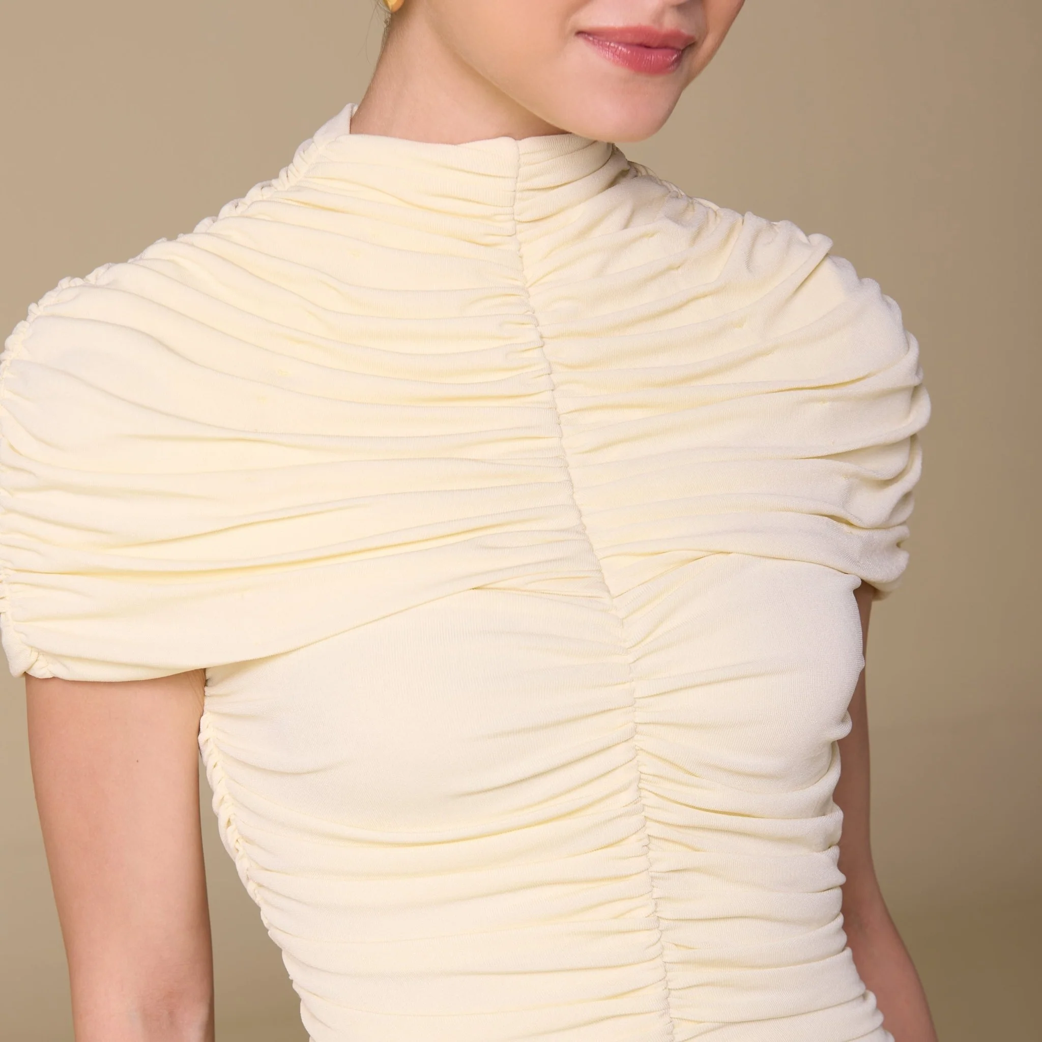 Jersey Gathered Maxi Dress with Pleated Skirt - Image 3