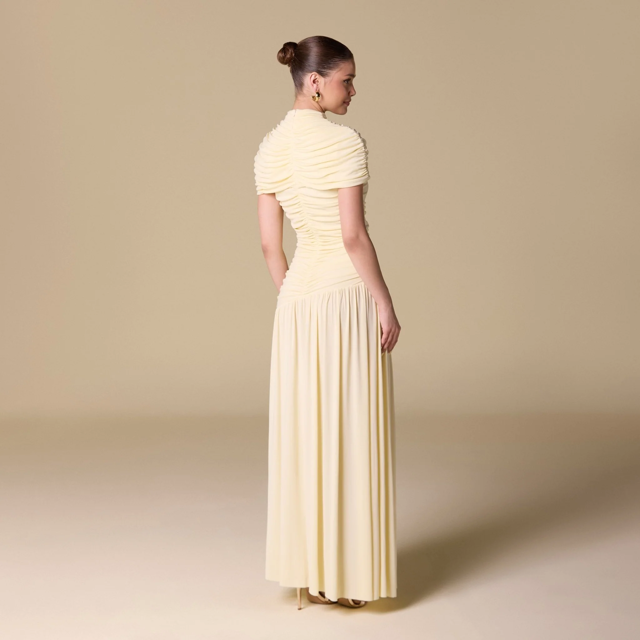 Jersey Gathered Maxi Dress with Pleated Skirt - Image 4
