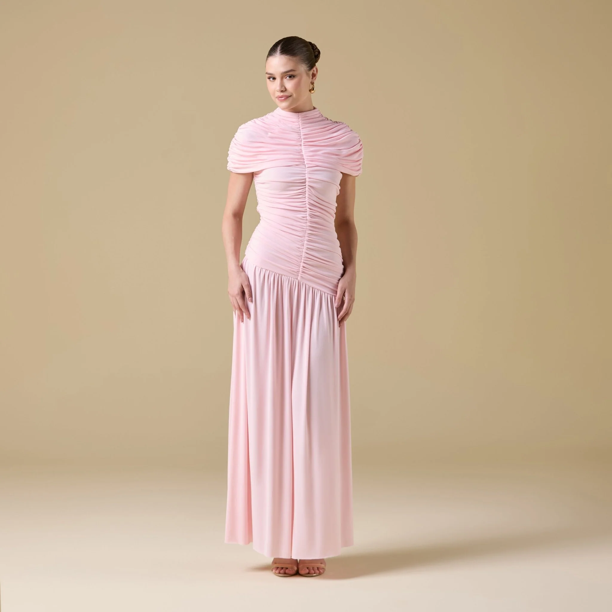 Jersey Gathered Maxi Dress with Pleated Skirt - Image 5