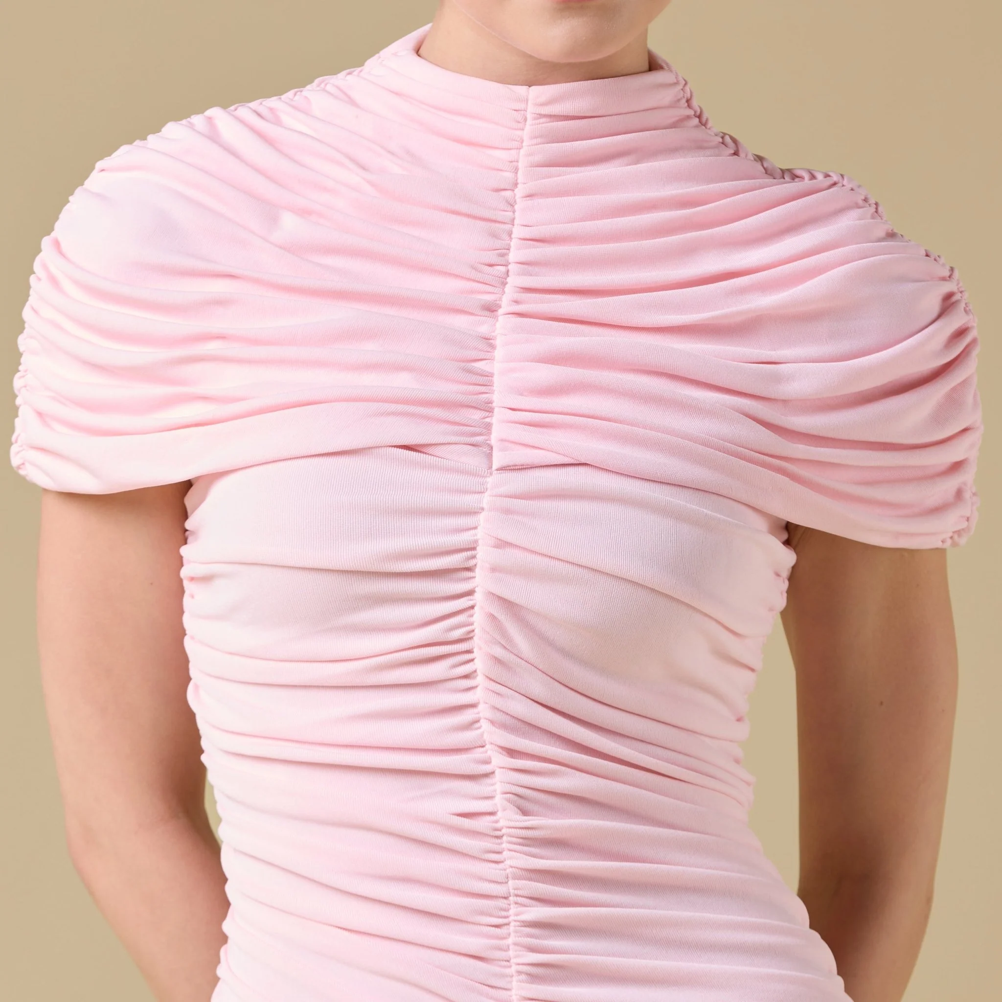 Jersey Gathered Maxi Dress with Pleated Skirt - Image 7