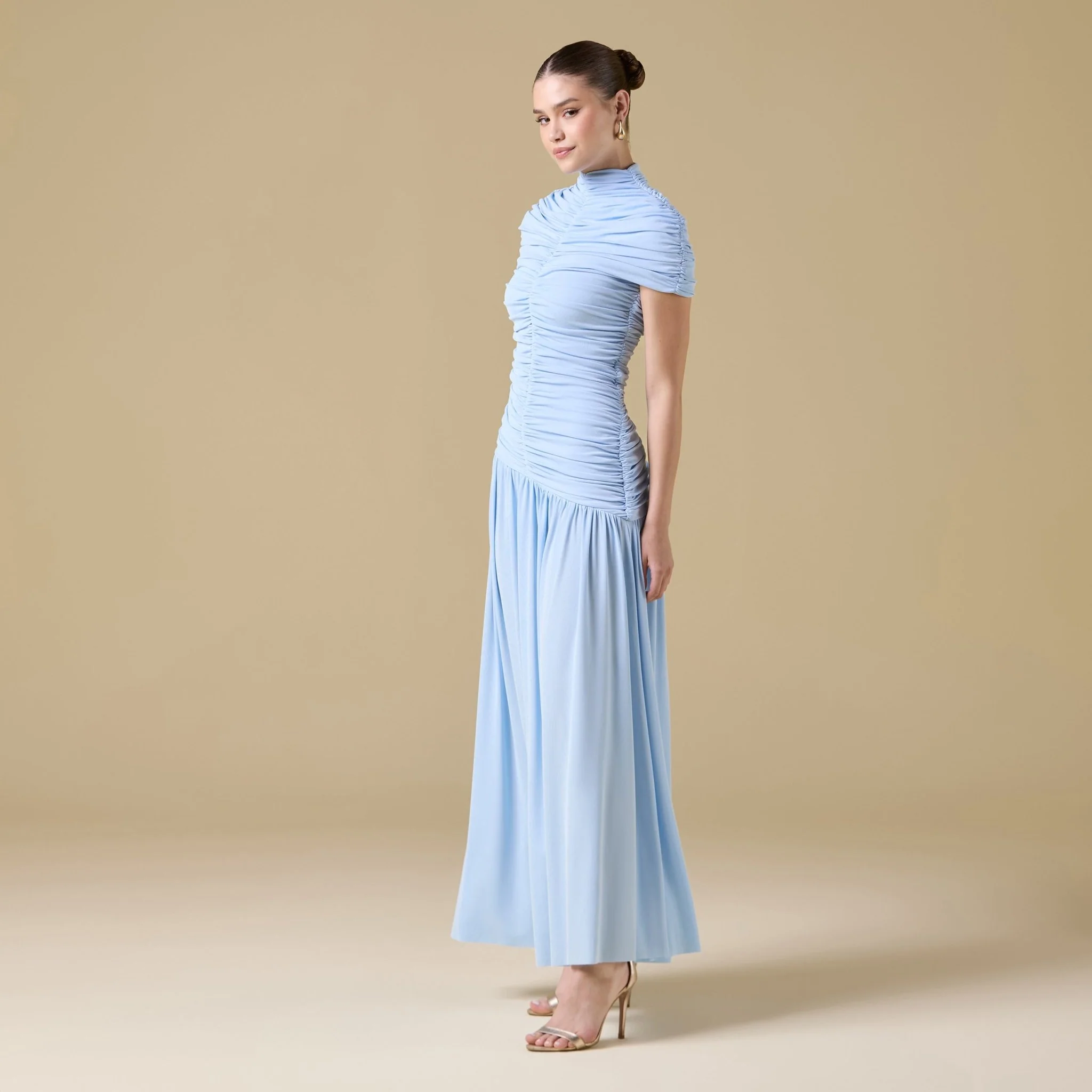 Jersey Gathered Maxi Dress with Pleated Skirt - Image 9