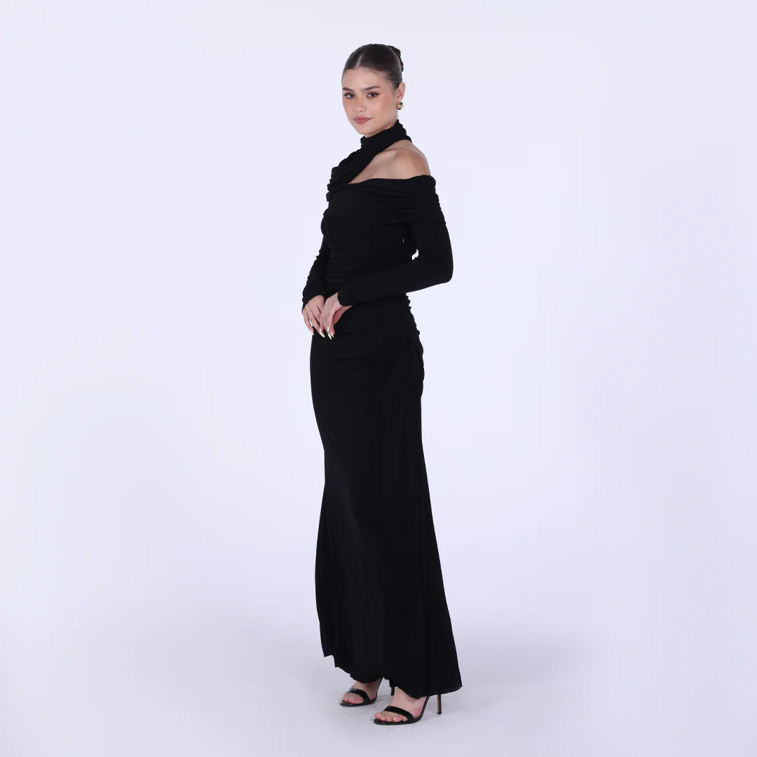 Jersey Gathered Maxi Dress with Shoulder Cut-Out - Image 10
