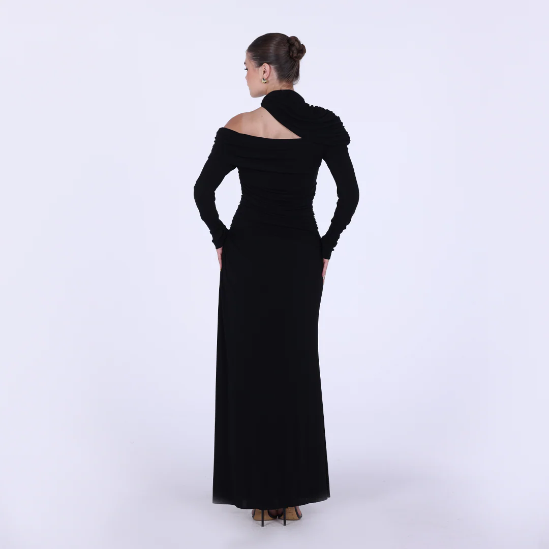 Jersey Gathered Maxi Dress with Shoulder Cut-Out - Image 12