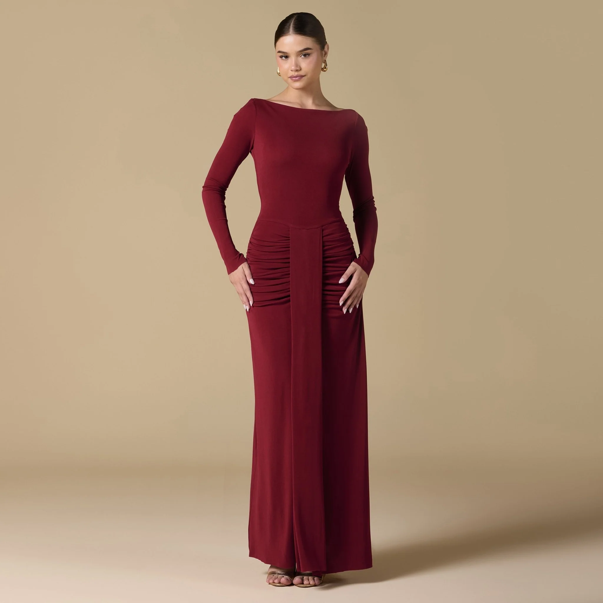 Jersey Maxi Dress with Gathered Waist - Image 5