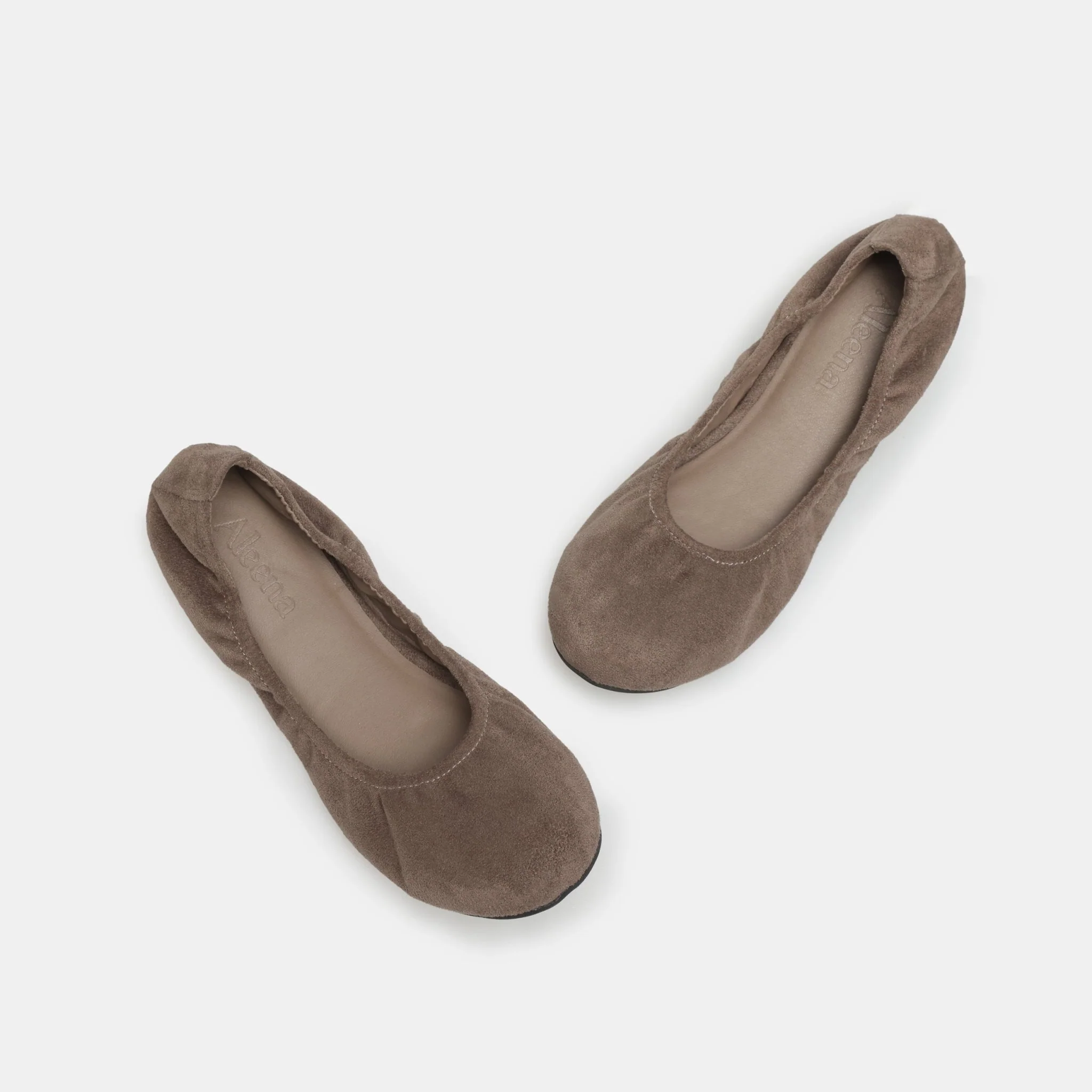 Khaki Suede Elastic Ballet Flats