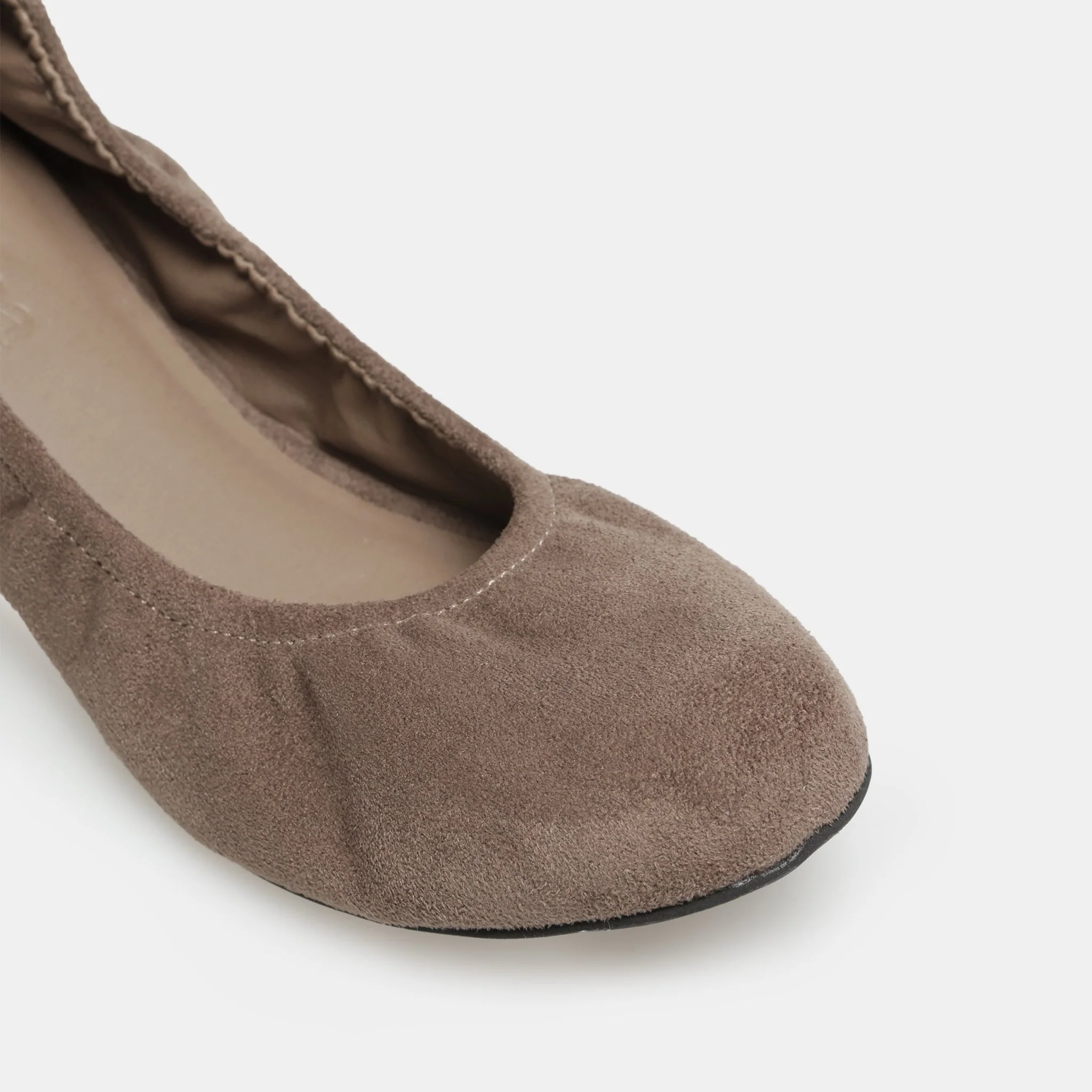 Khaki Suede Elastic Ballet Flats - Image 2