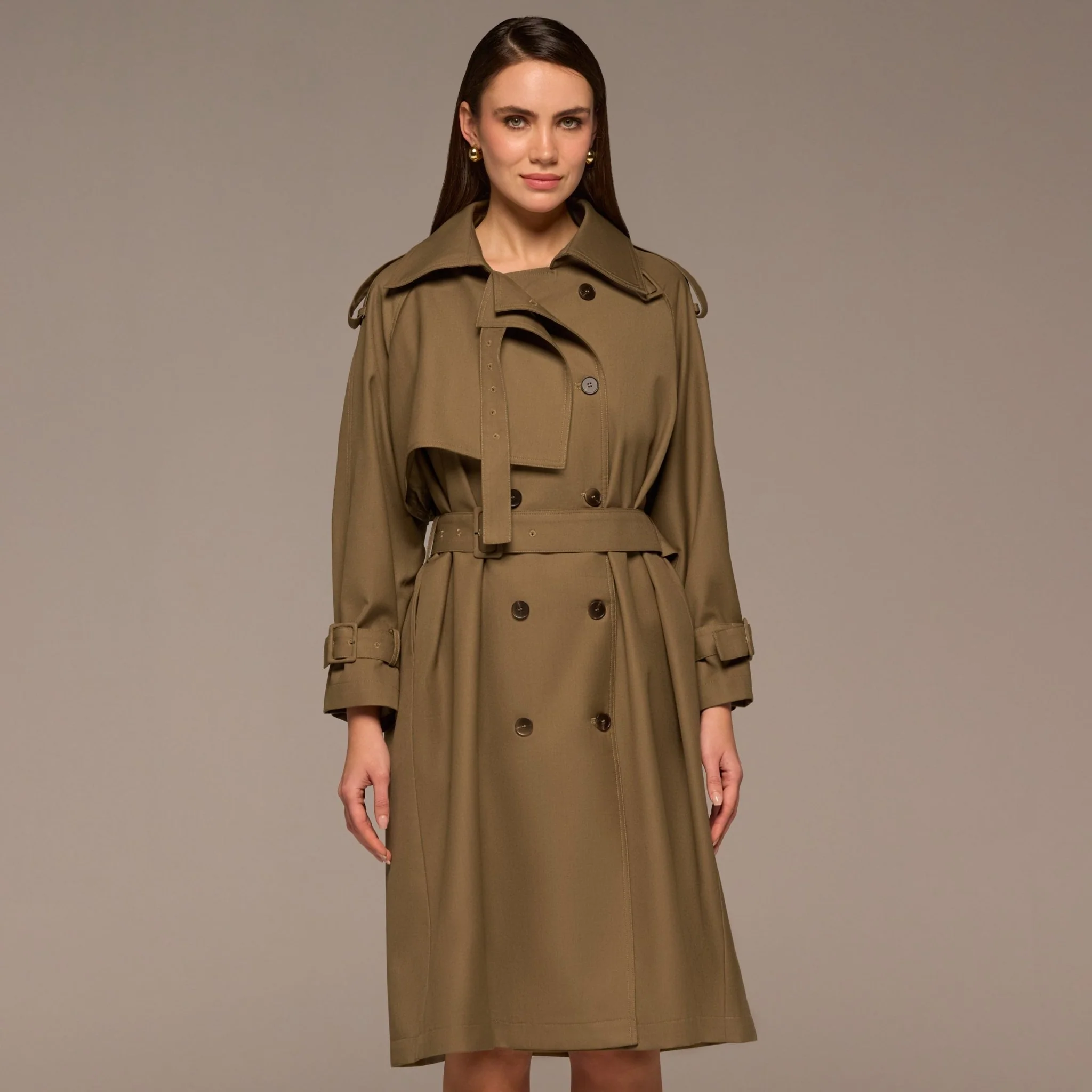 Khaki Belted Twill Trench Coat