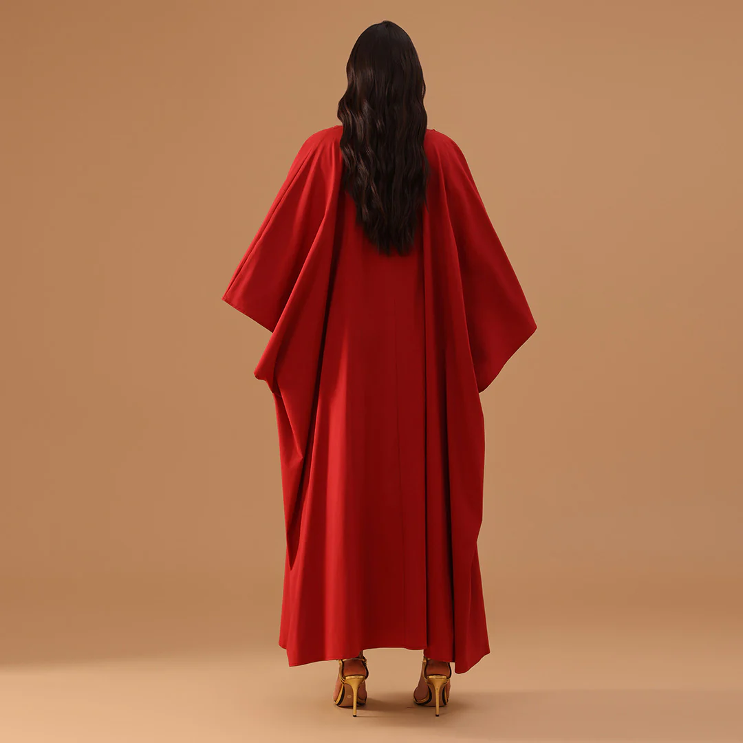 Layered Off-Shoulder Dress with Draped Cape - Image 4