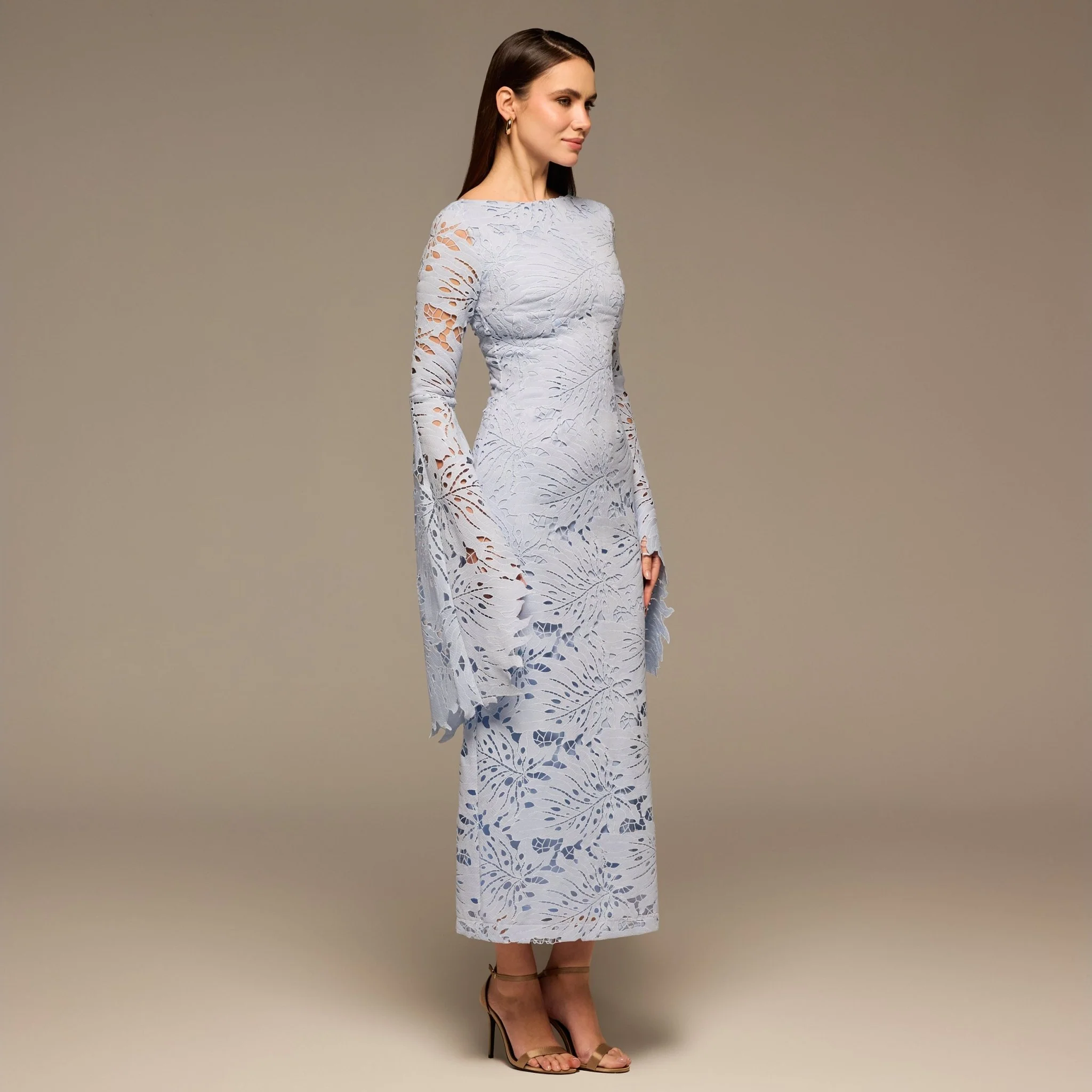 Light Blue Lace Long Sleeve Maxi Dress - Image 2