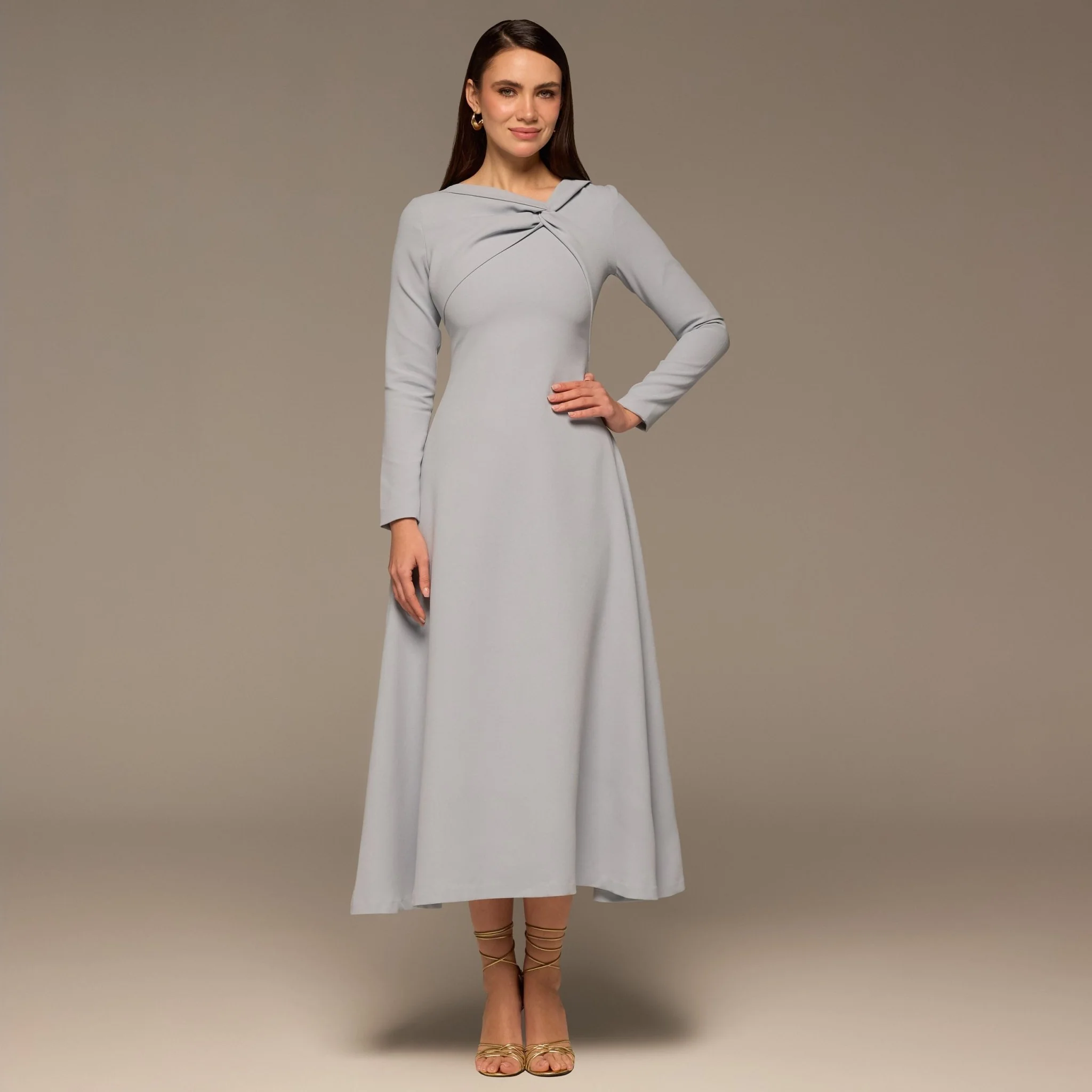 Light Blue Twisted Neck Crepe Maxi Dress - Image 2