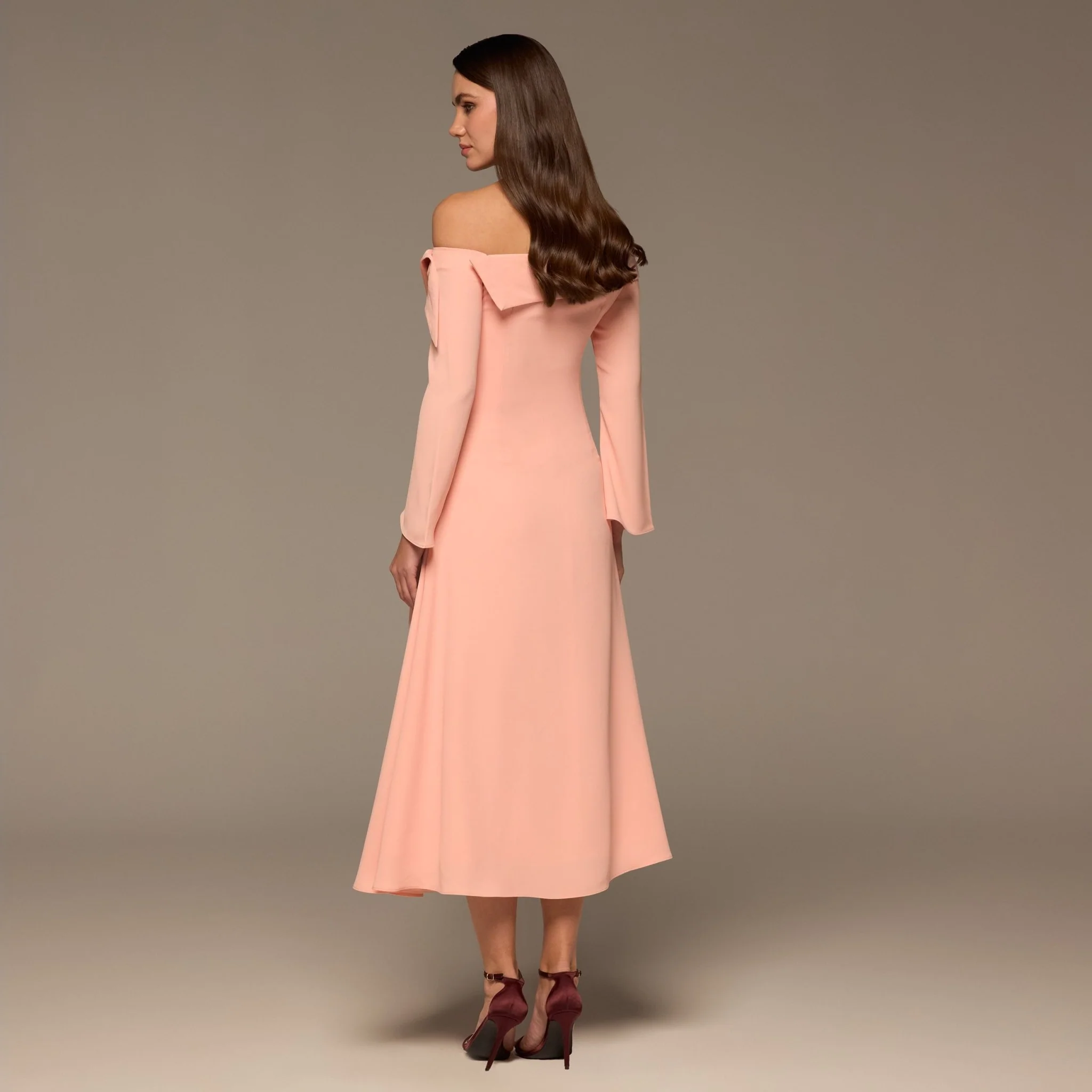 Light Pink Embroidered Fold-Neck Crepe Dress - Image 4
