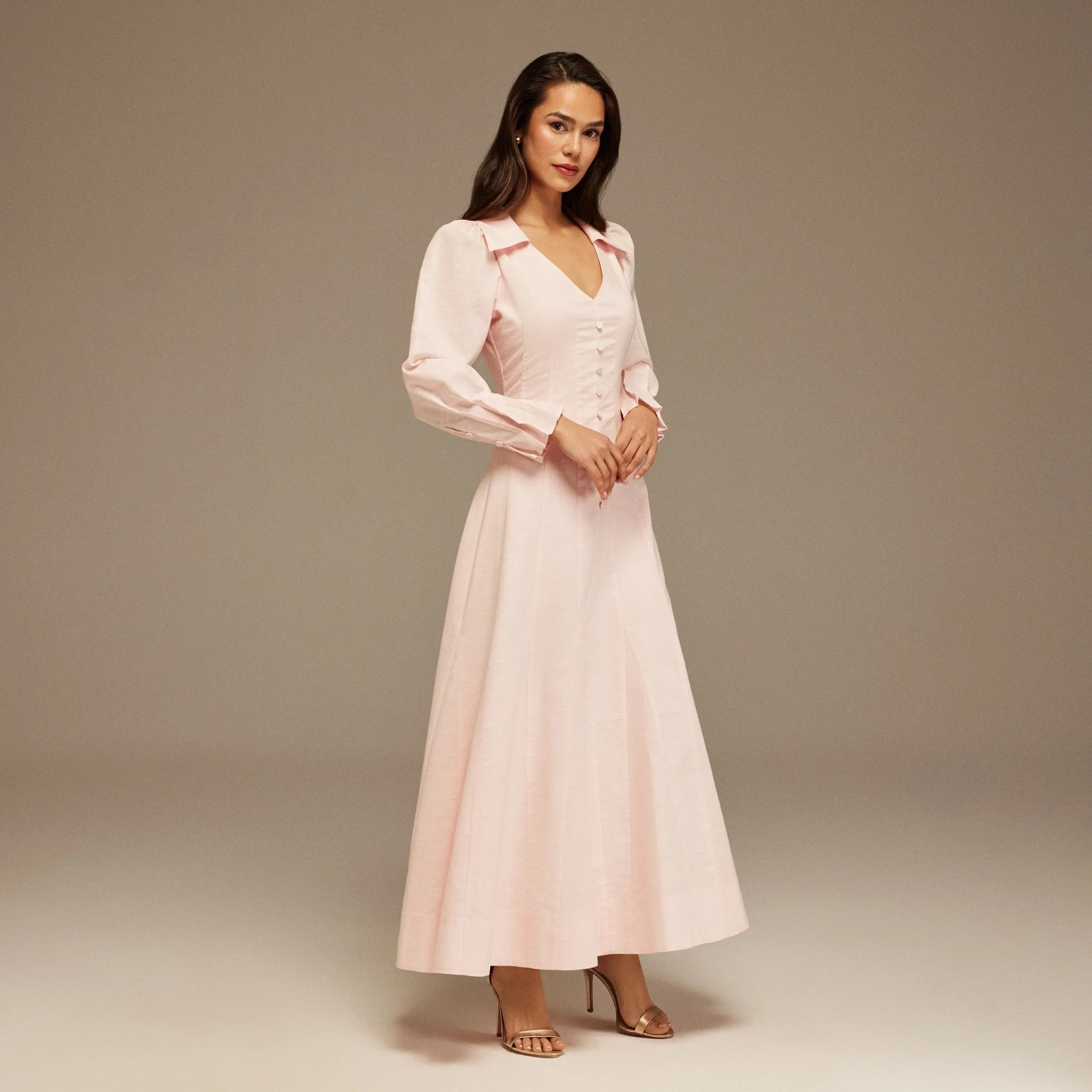 Light Pink Linen Long Sleeve Shirt Dress - Image 2