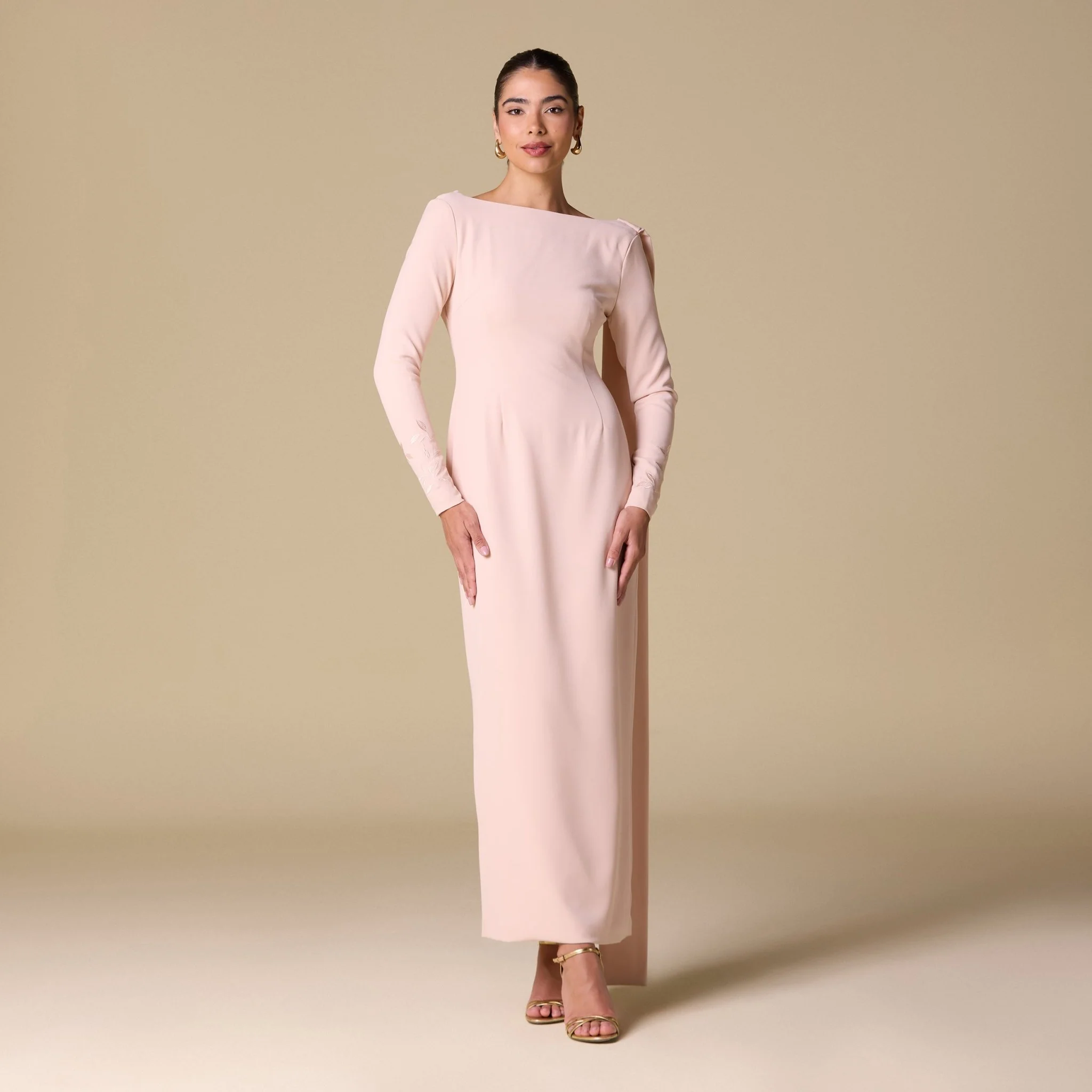 Light Pink Long Sleeves Maxi Dress