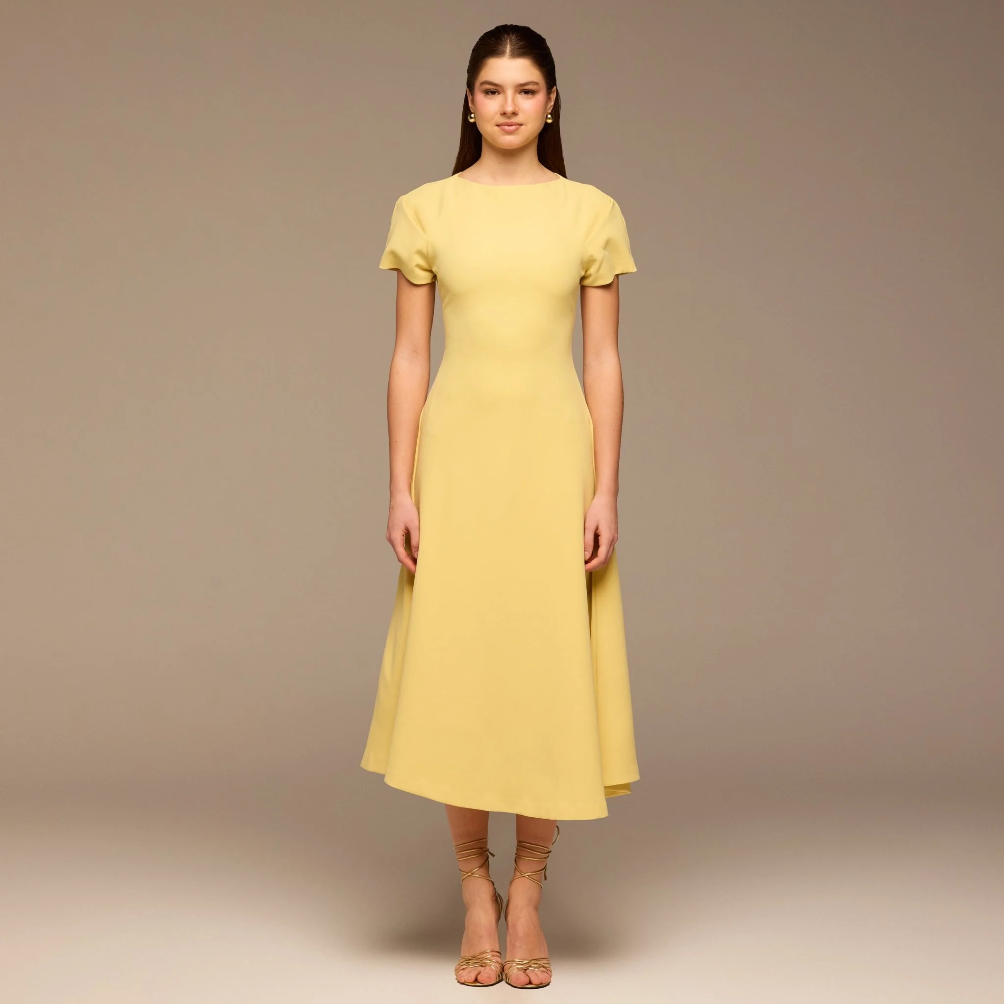 Light Yellow Short Sleeve Crepe Dress