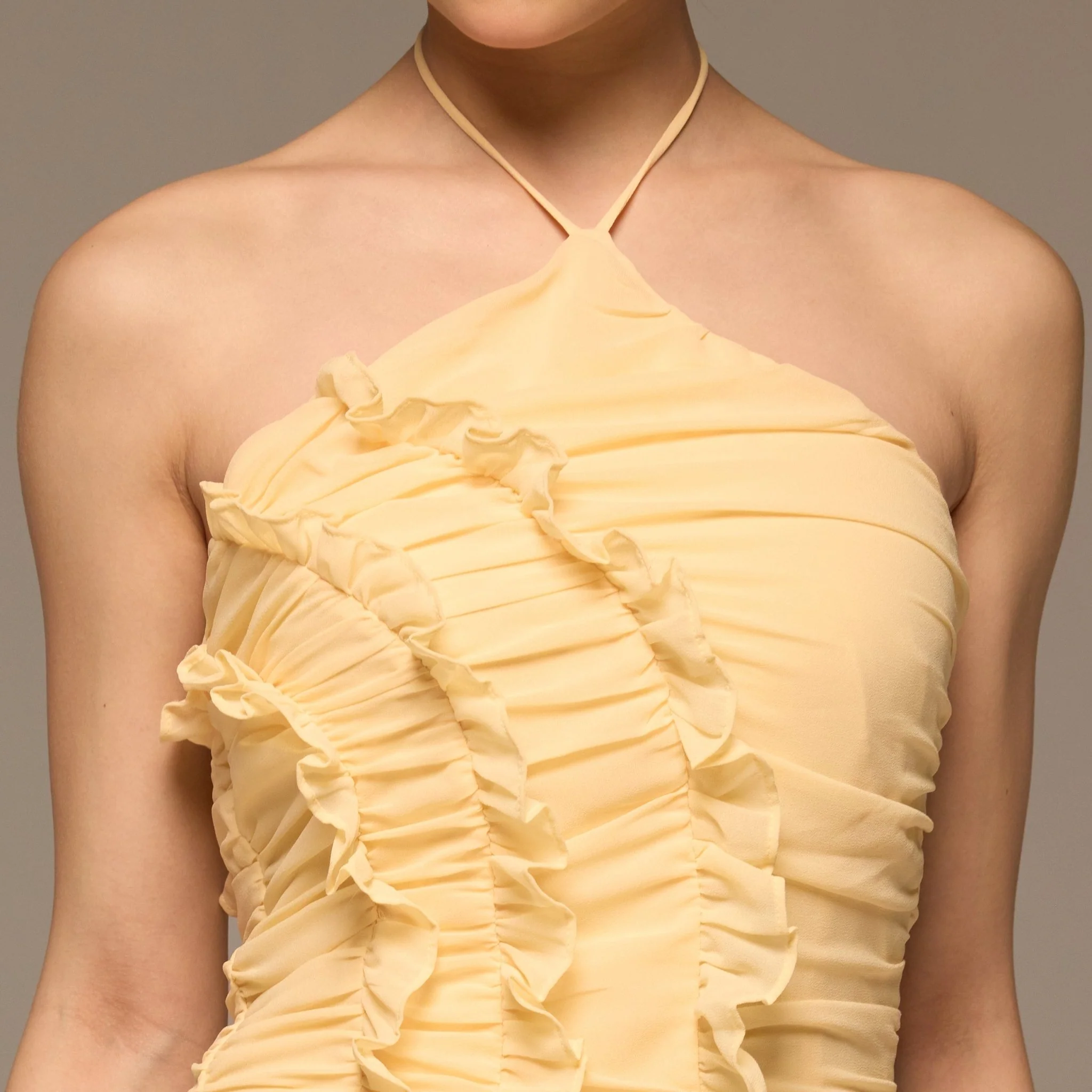 Light Yellow Halter Ruffle Chiffon Dress - Image 4