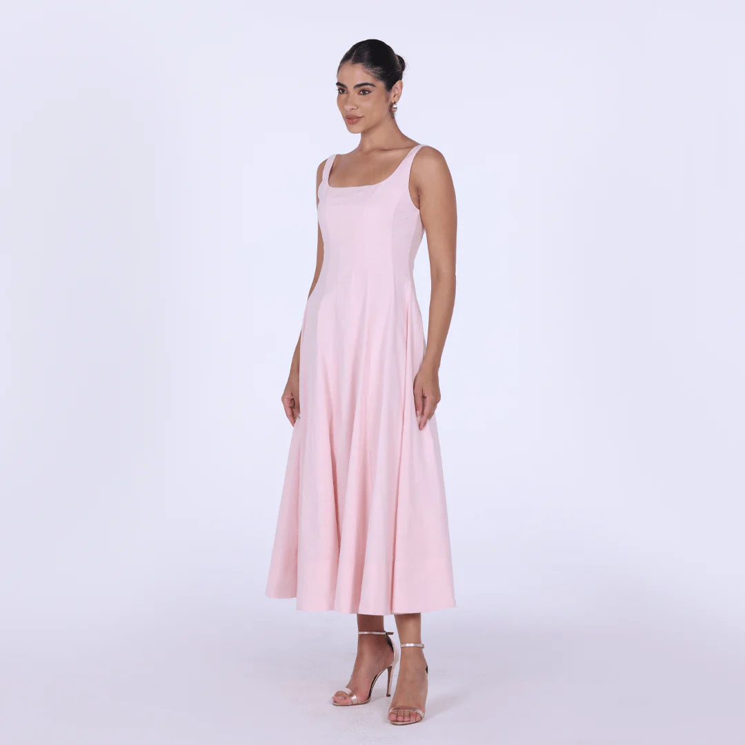 Linen Blend A-Line Midi Dress - Image 10