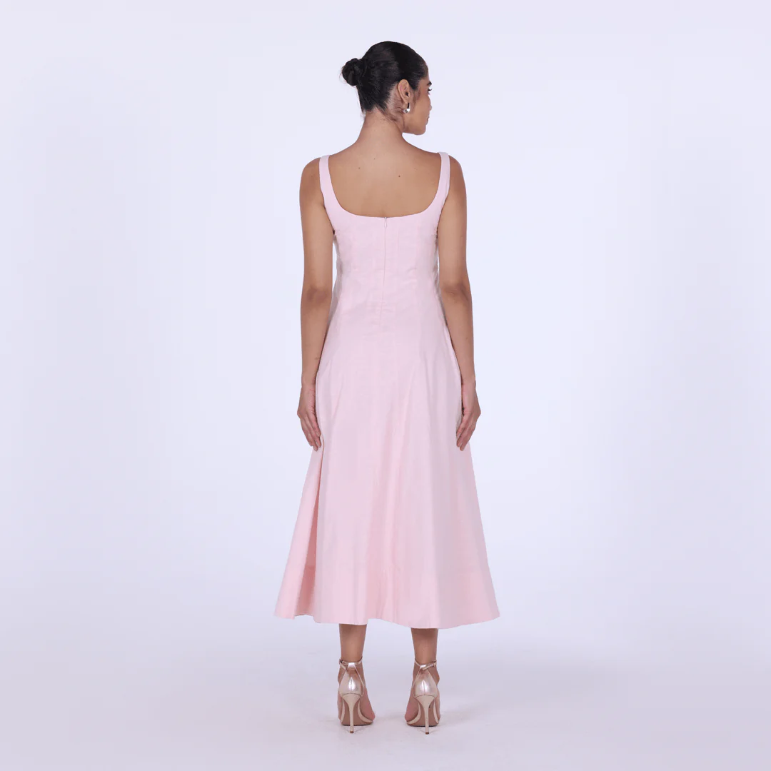 Linen Blend A-Line Midi Dress - Image 12